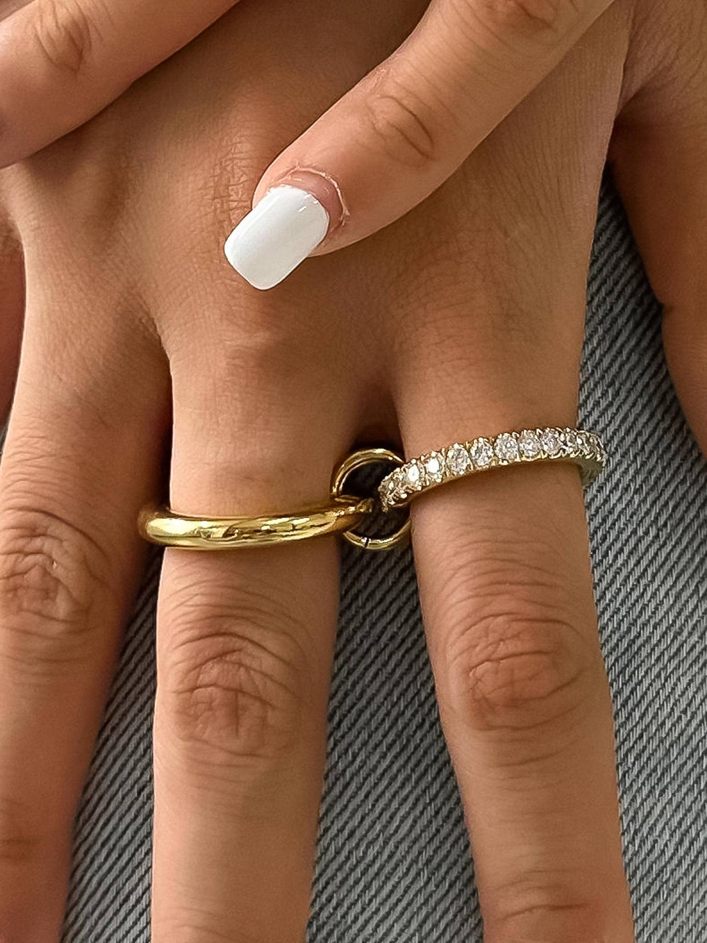 Justine 18K Gold Non-Tarnish CZ Double Hoop Ring: Yellow Gold / 8