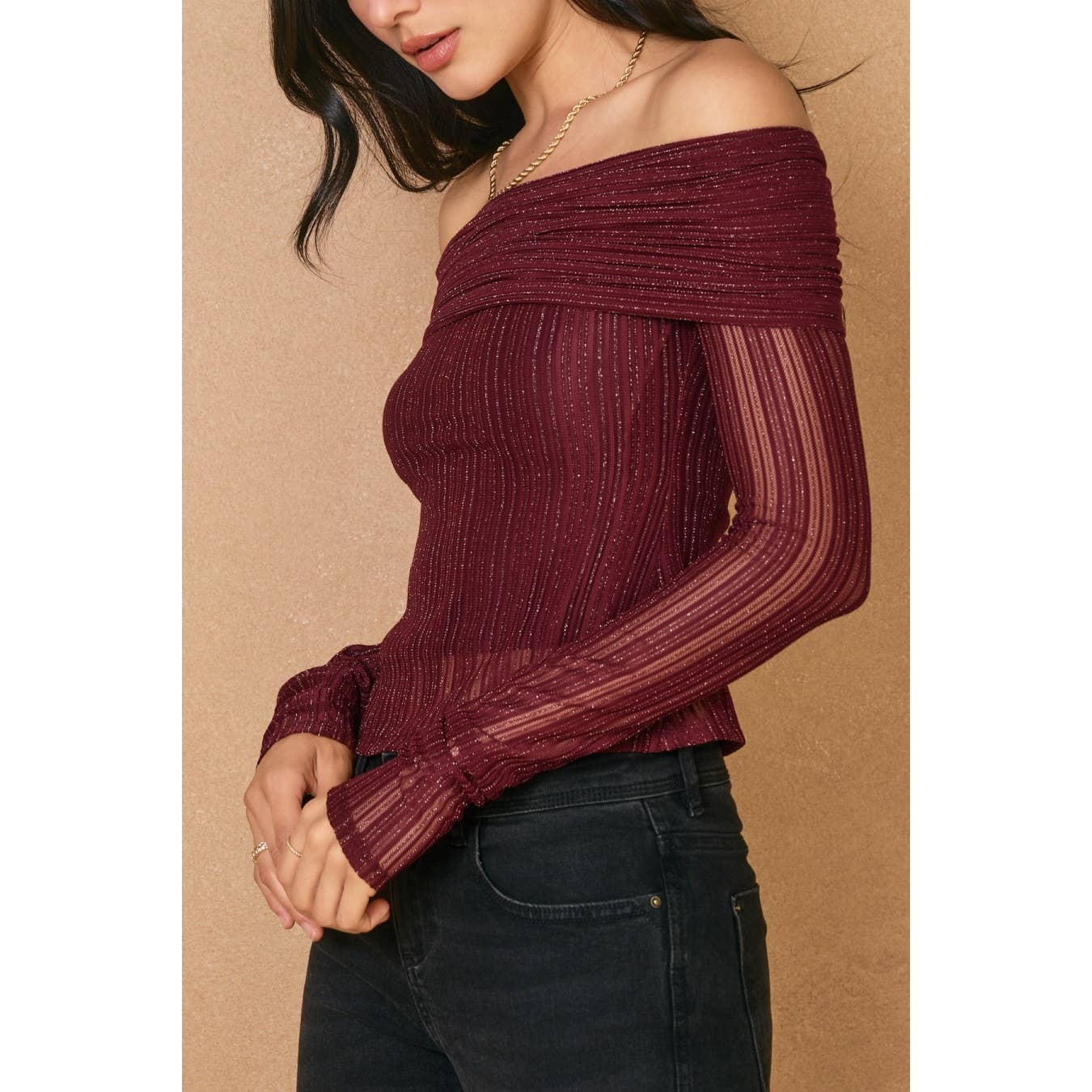 Mulberry Shadow Off The Shoulder Lace Top