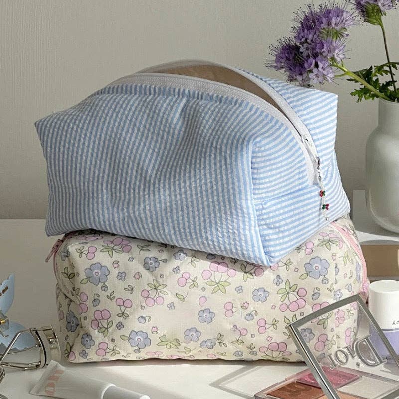 Blue Striped Cosmetic Bag