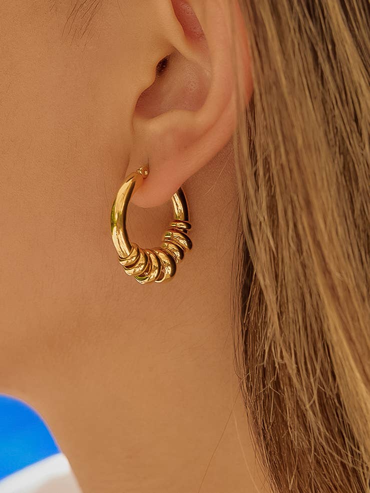 Novine 18K Gold Non-Tarnish Two Tone Hoop Earring: Multi-Colored