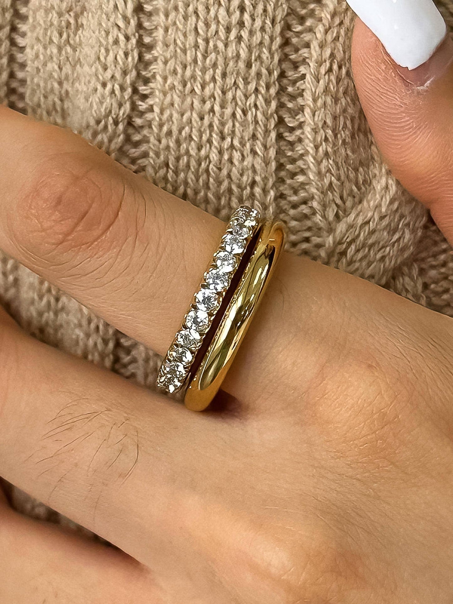 Justine 18K Gold Non-Tarnish CZ Double Hoop Ring: Yellow Gold / 8