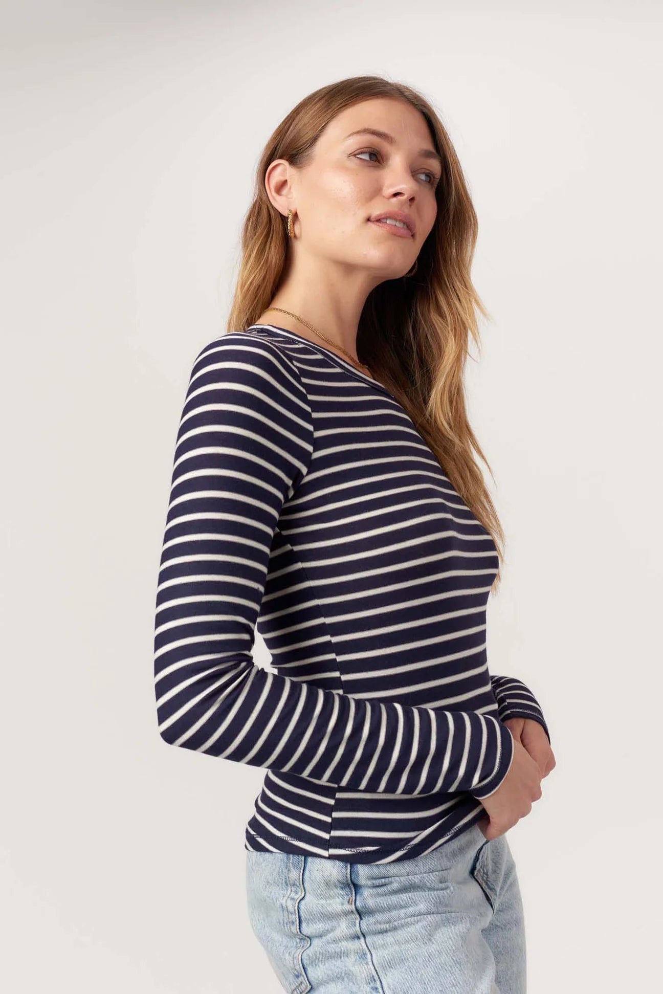 Navy Striped LS Tee