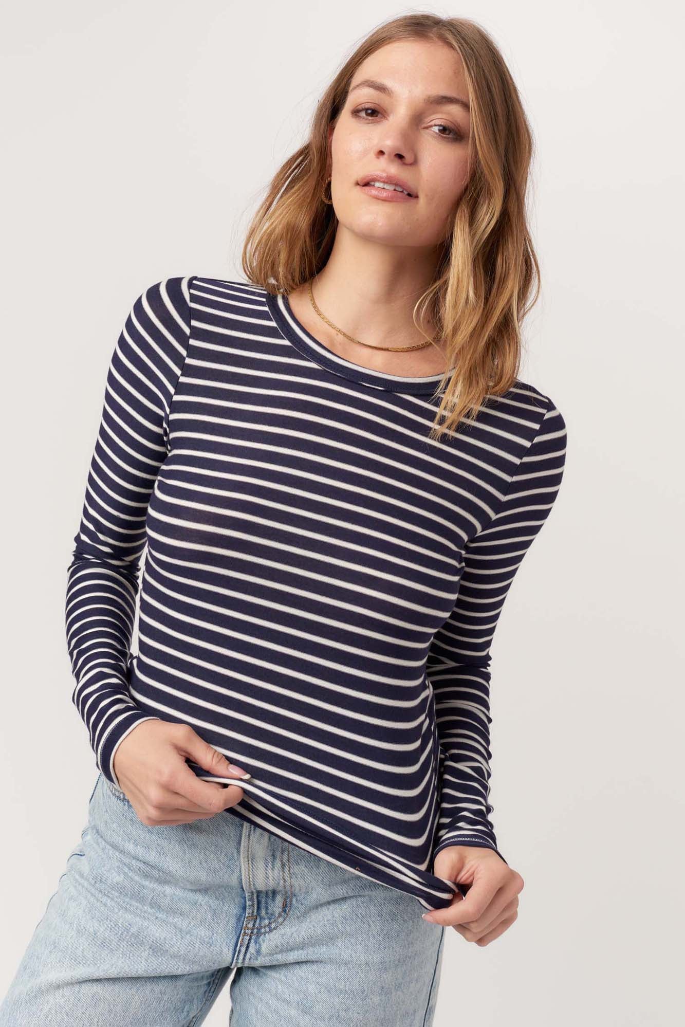 Navy Striped LS Tee