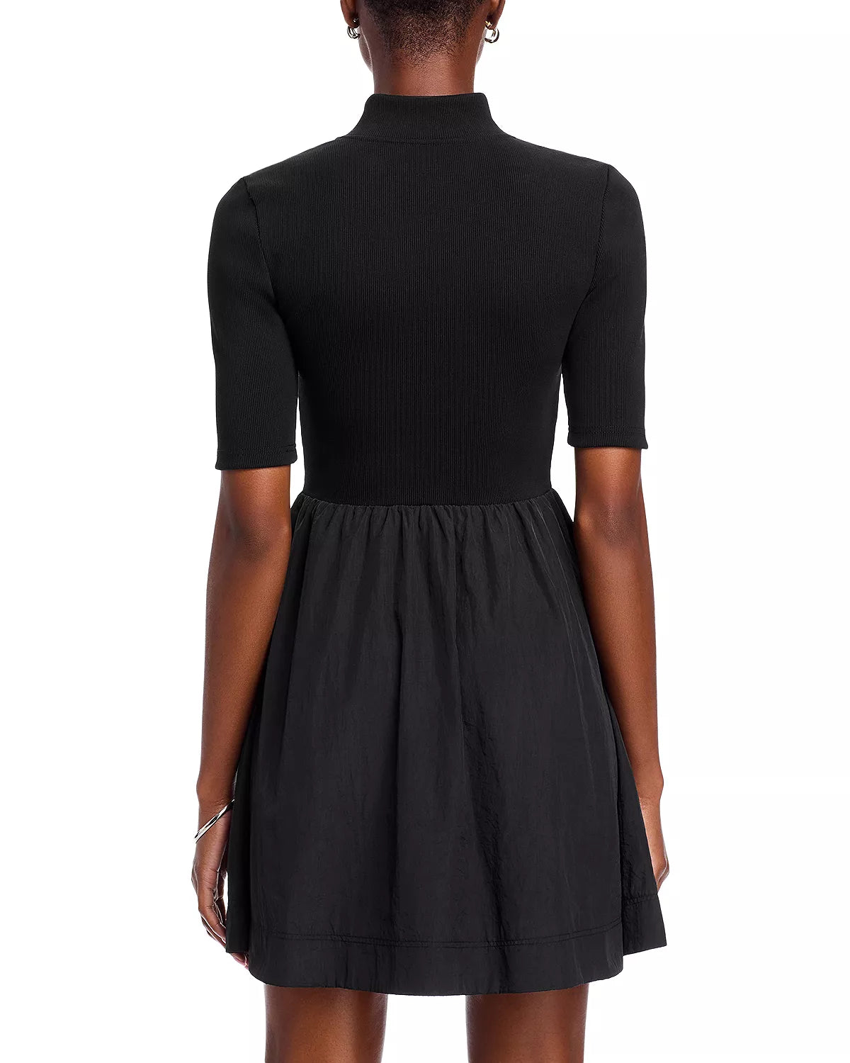 Collared Mixed Fabric Mini Dress