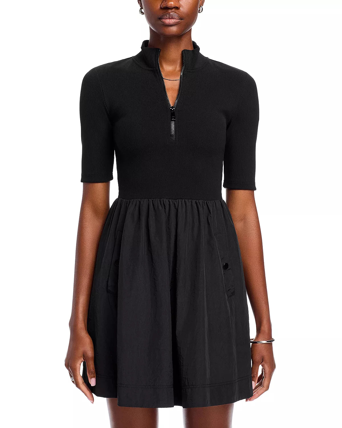 Collared Mixed Fabric Mini Dress