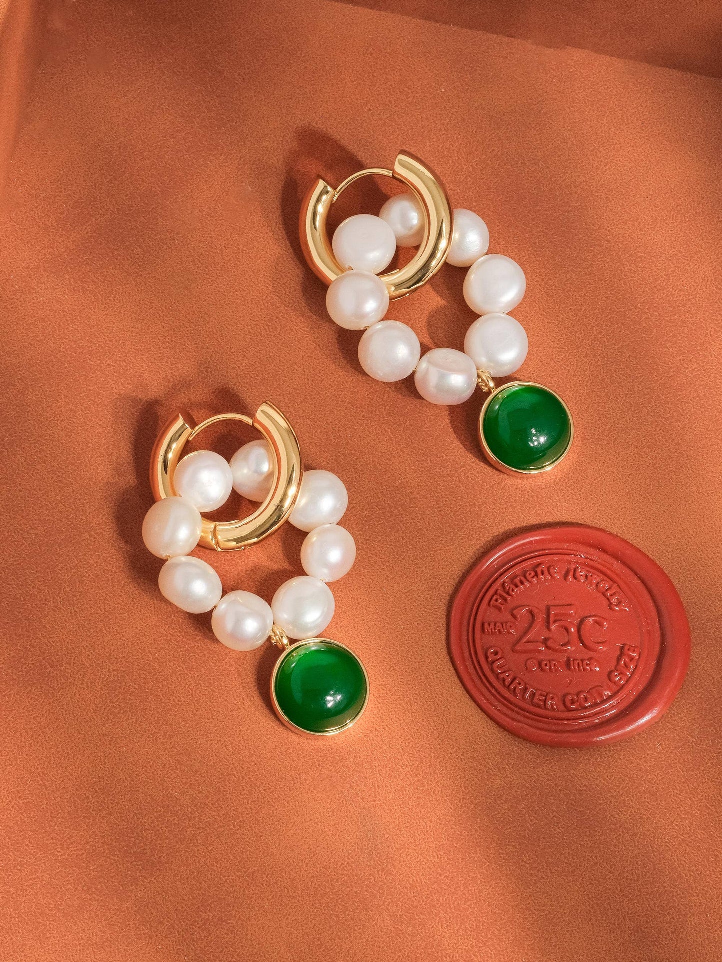 Désirée 18K Gold Freshwater Pearl Hoop Earring: Green