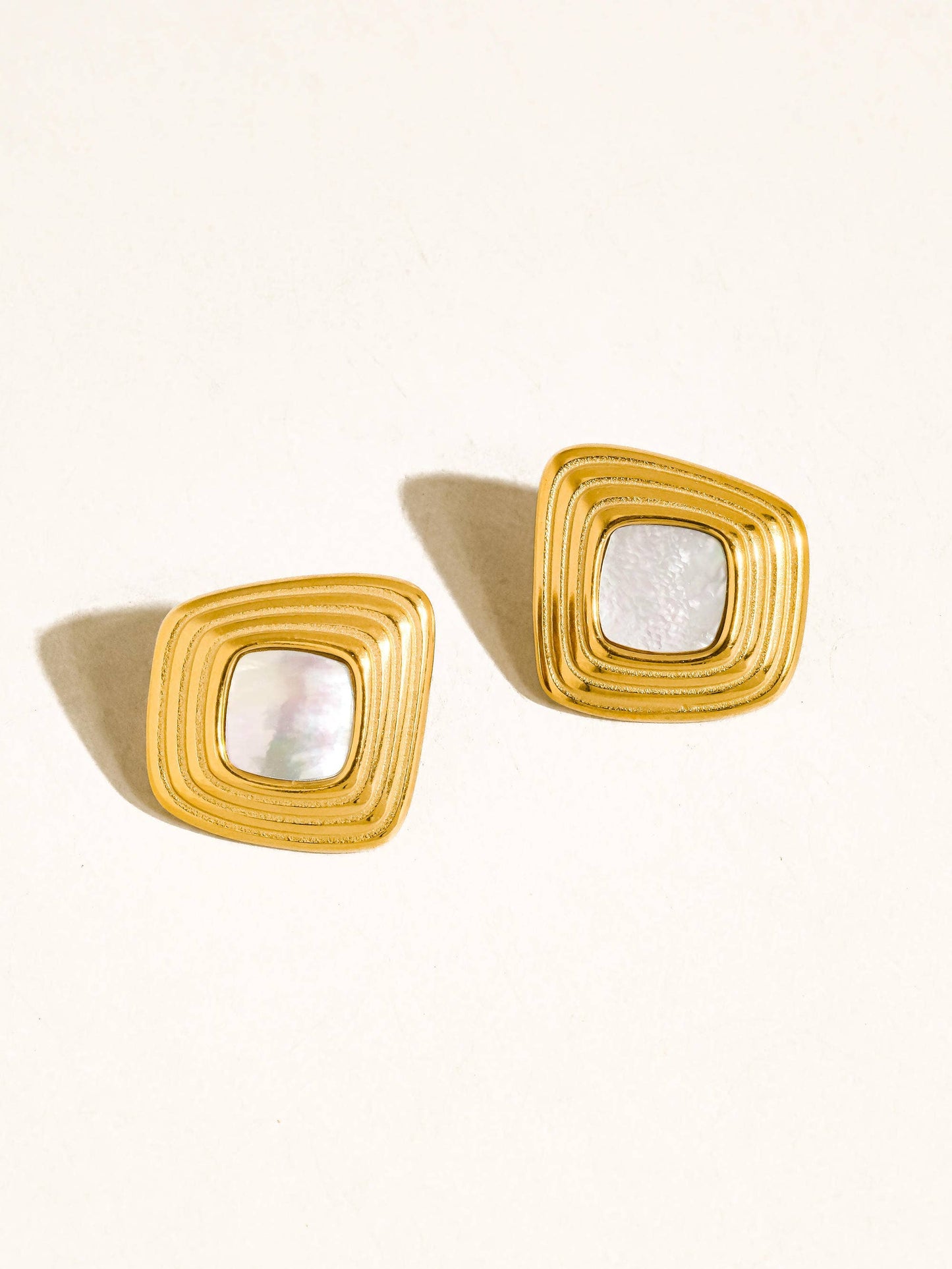 Solenne 18K Gold Non-Tarnish Enamel Square Earrings: White