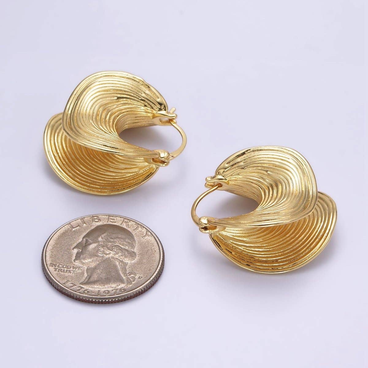 24K Gold Filled 30mm Line-Textured Curved Latch Hoop Earrings