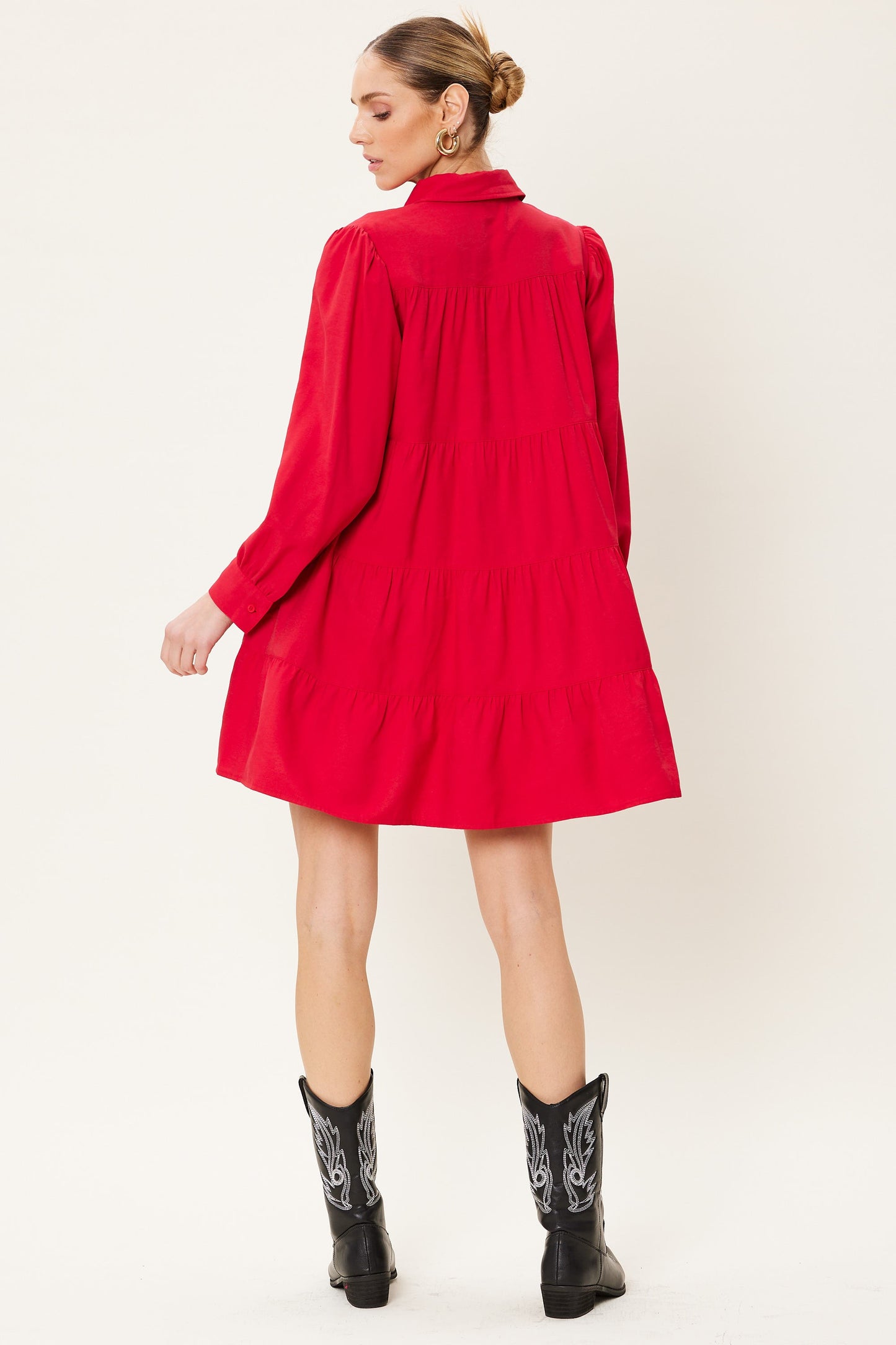 Tiered Button Down Shirt Dress