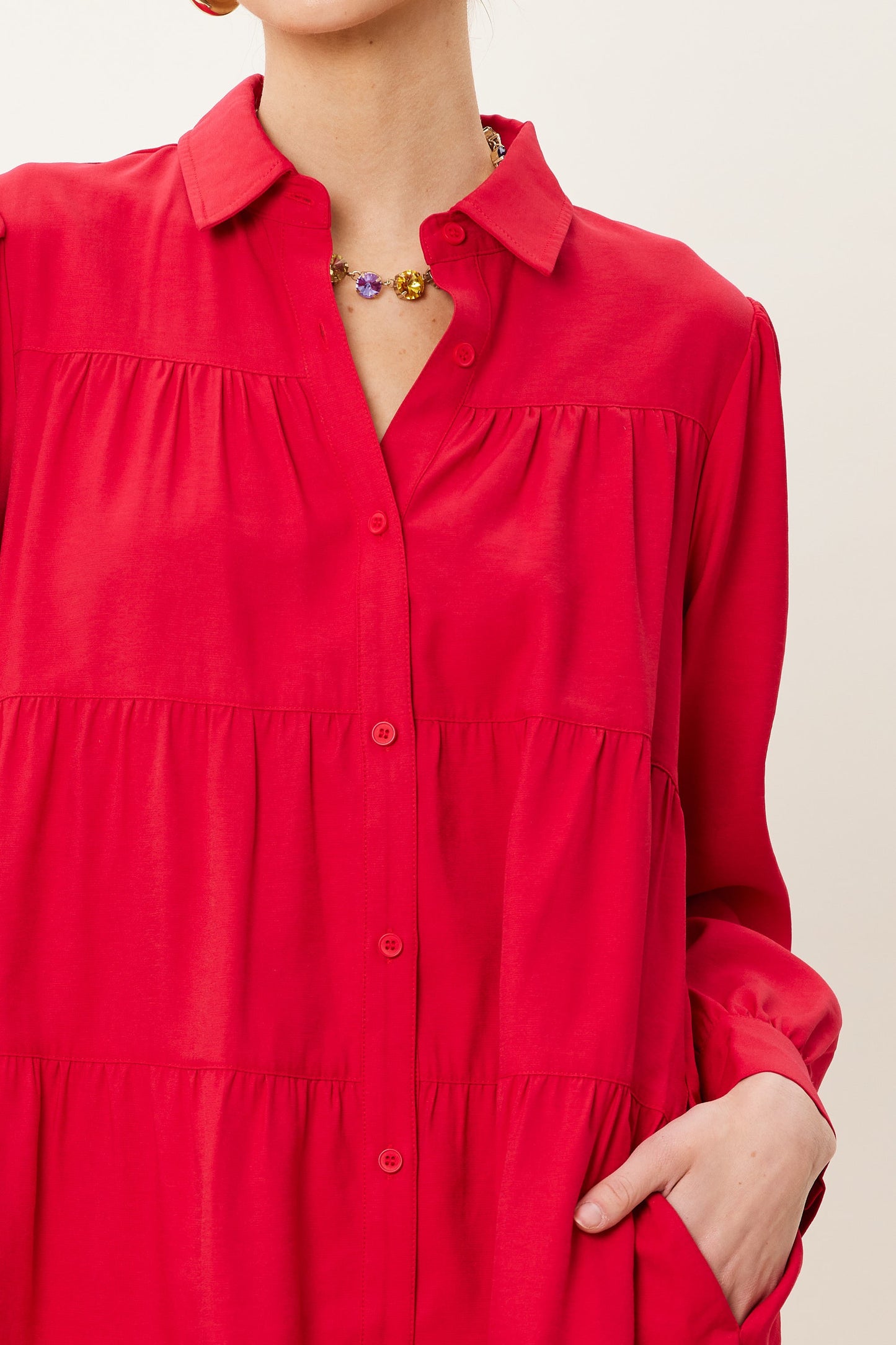 Tiered Button Down Shirt Dress