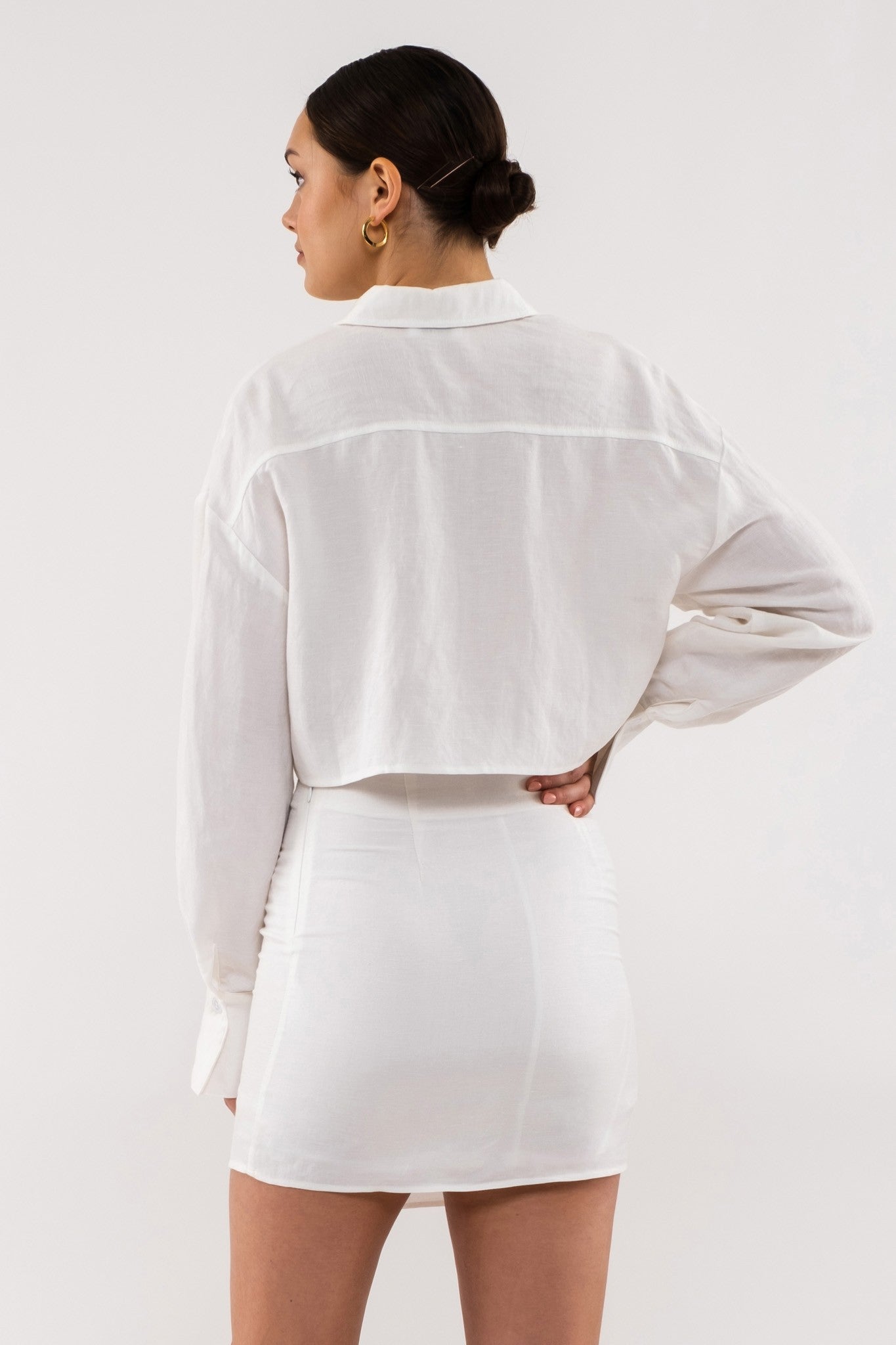 Cropped Button up Linen Top