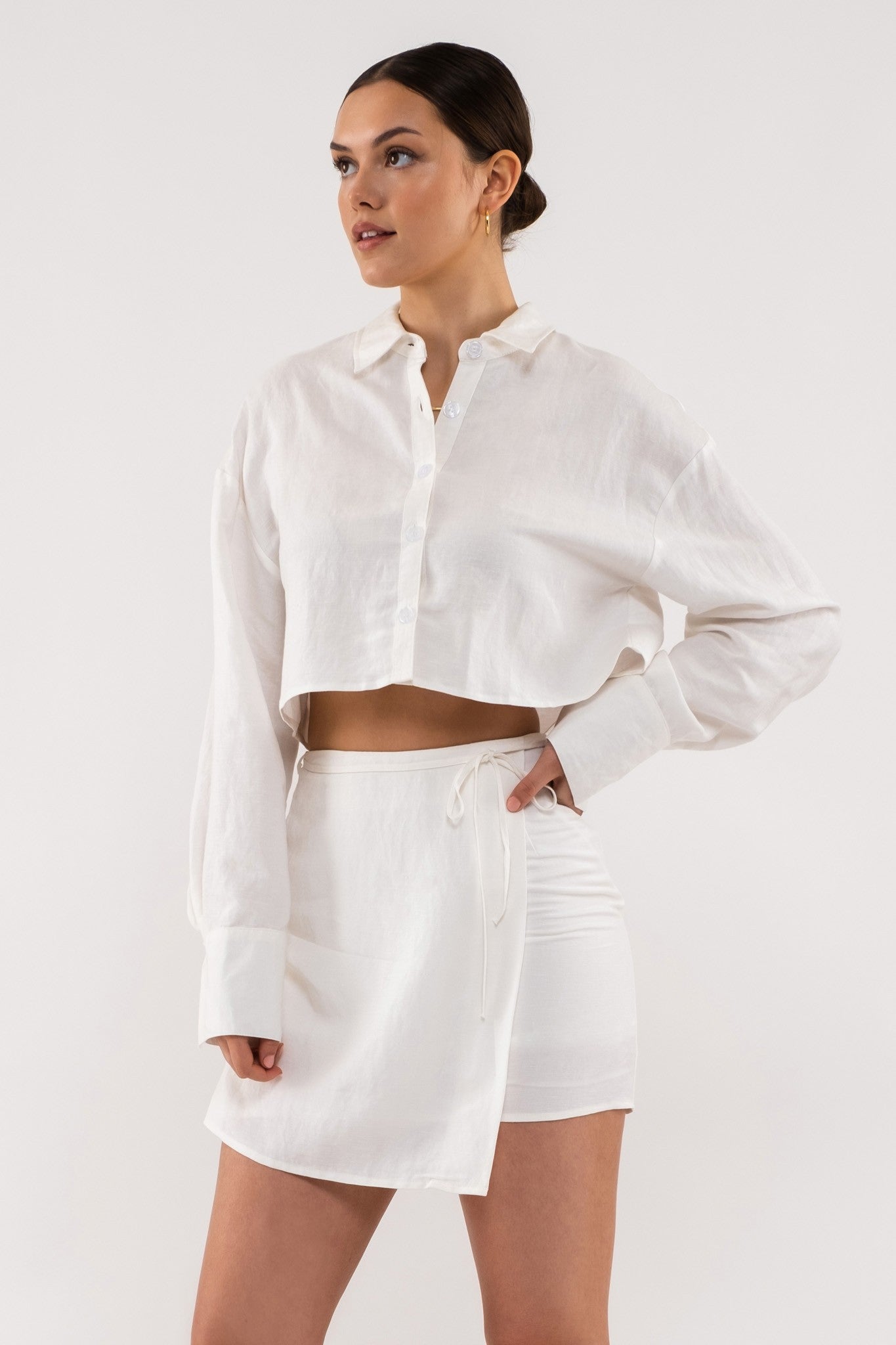 Cropped Button up Linen Top