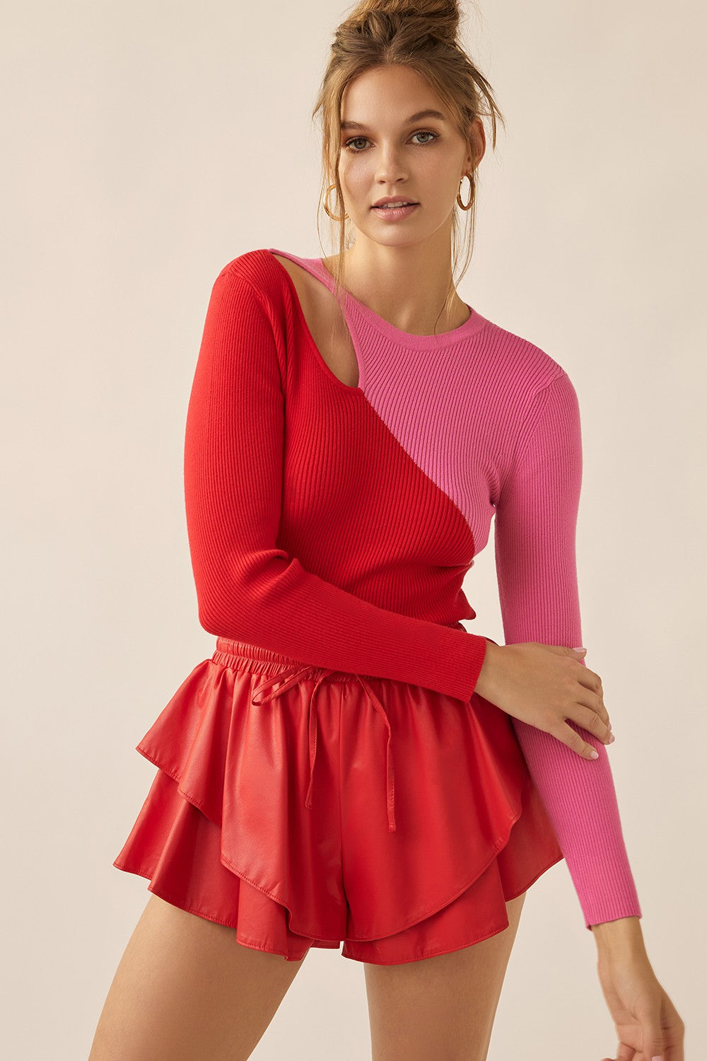 Asymmetrical Color Block LS Top