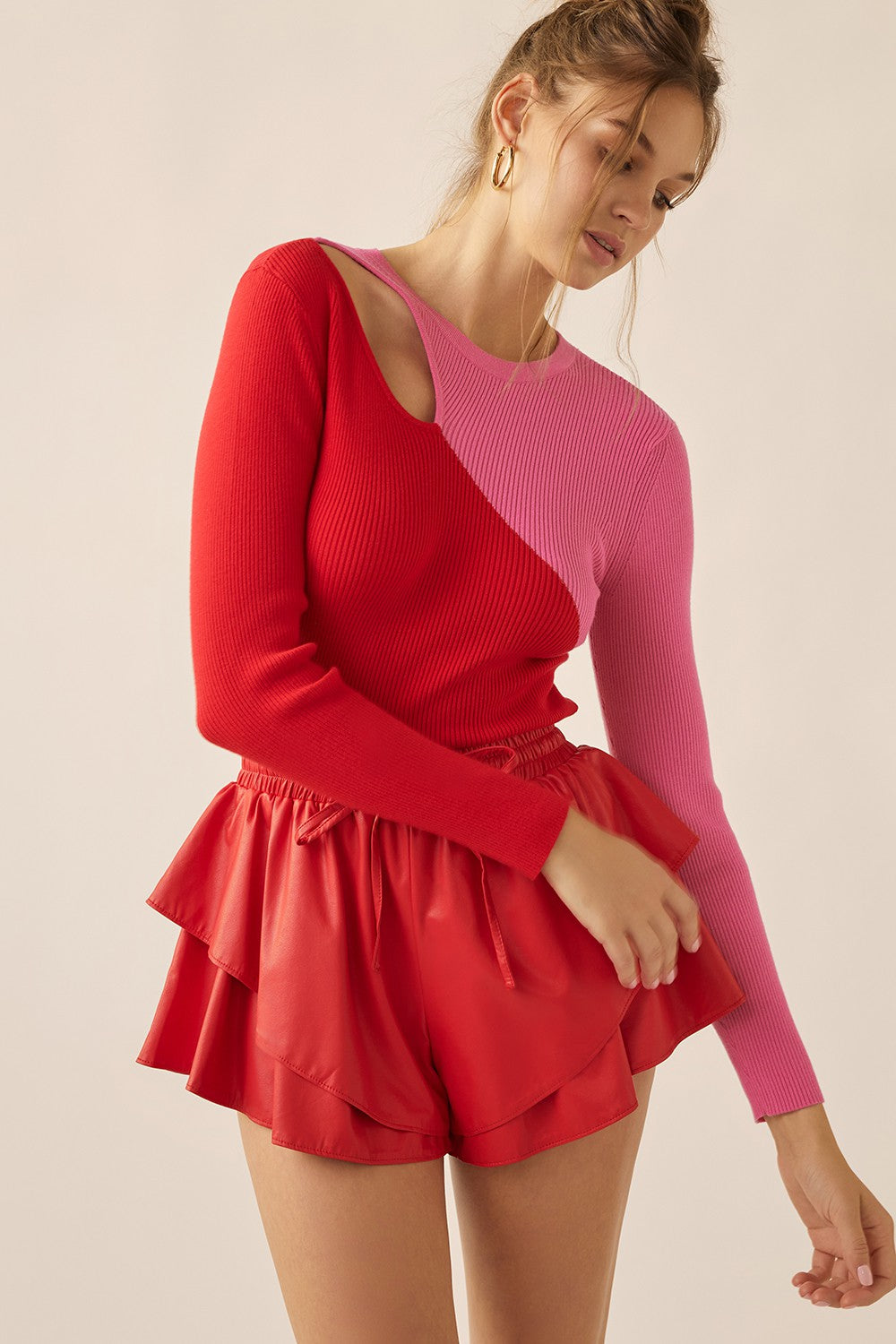 Asymmetrical Color Block LS Top