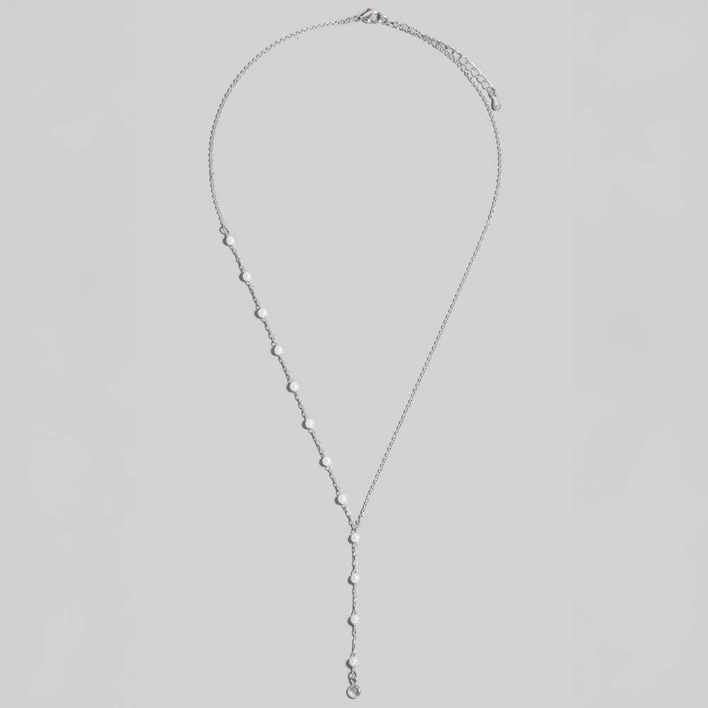 Dainty Chain Pearl Bead Lariat Necklace