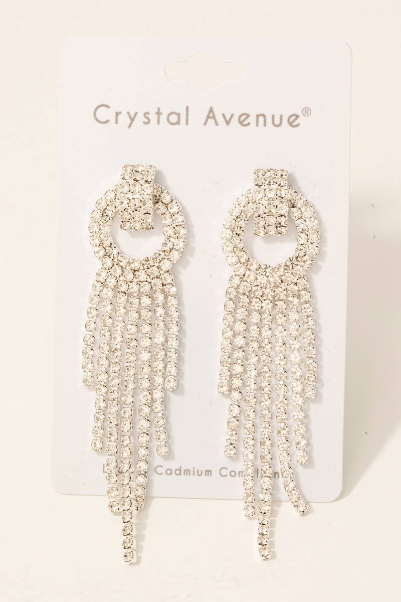 Rhinestone Pave Tassel Dangle Earrings