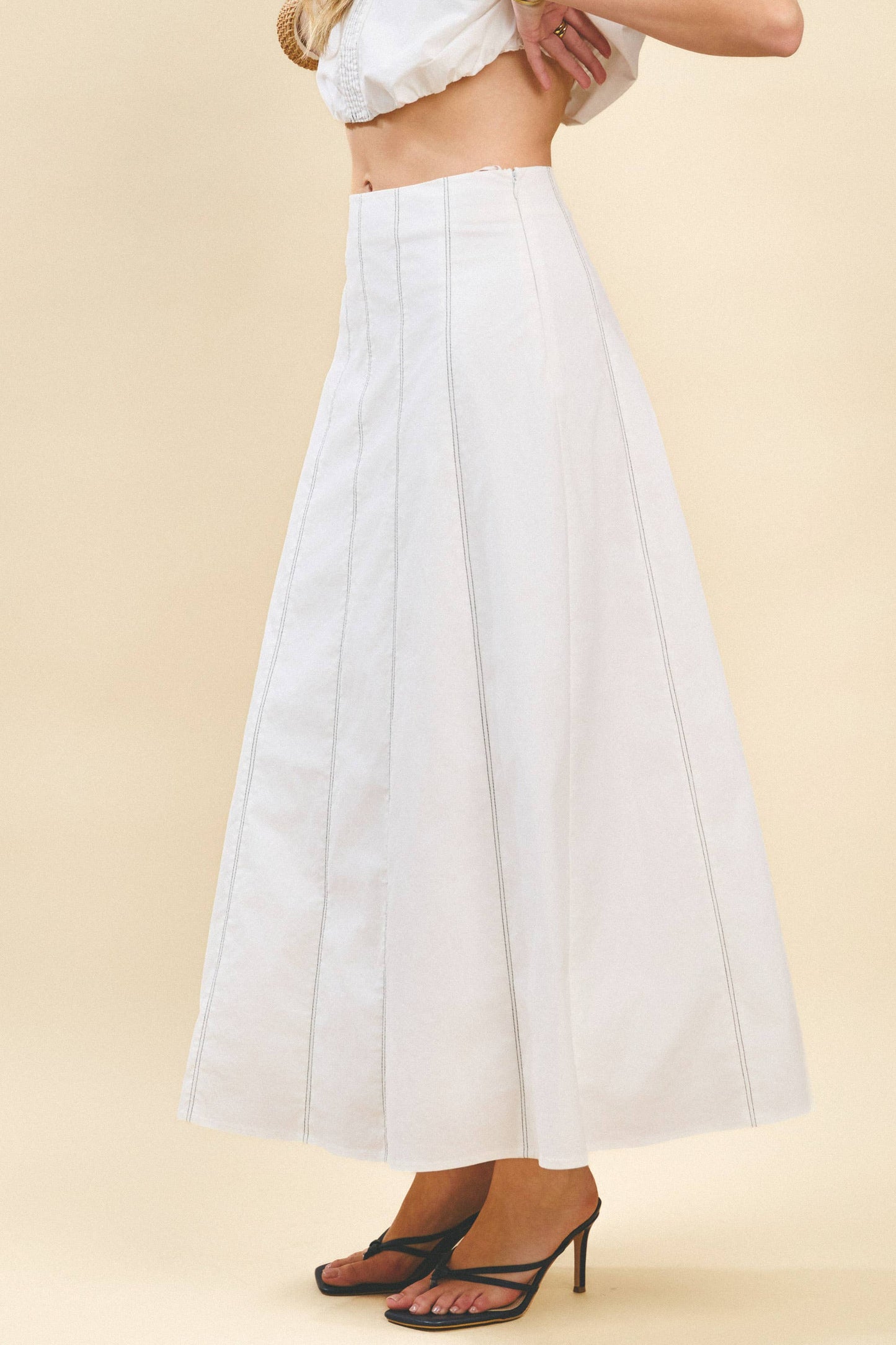 Contrast Topstitching Detail Maxi Skirt
