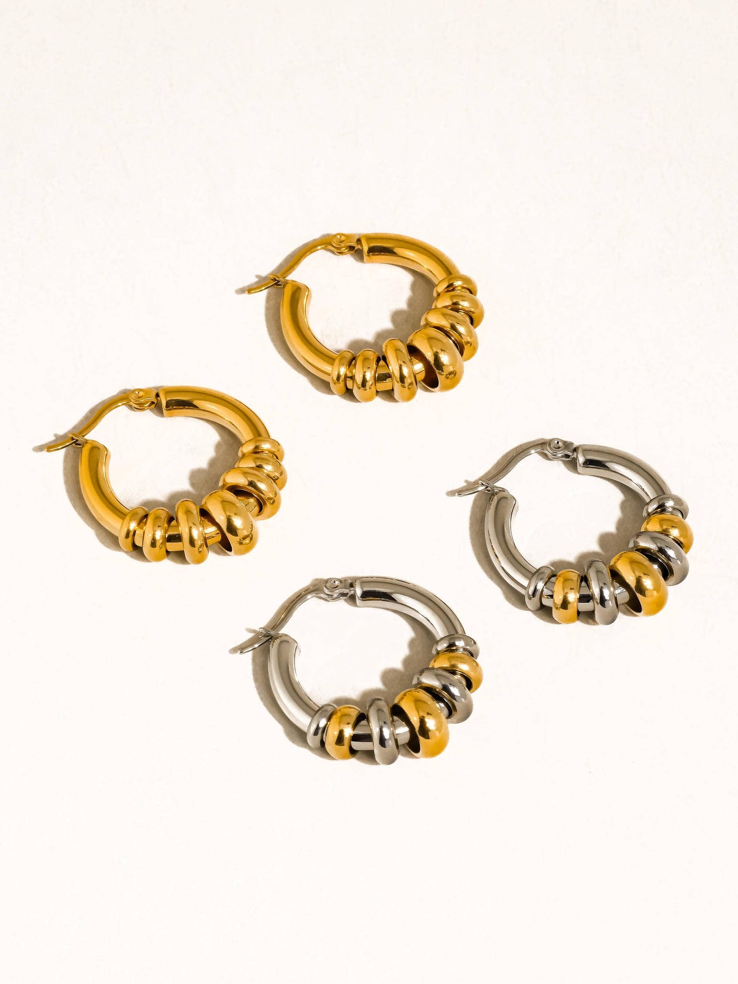 Novine 18K Gold Non-Tarnish Two Tone Hoop Earring: Multi-Colored