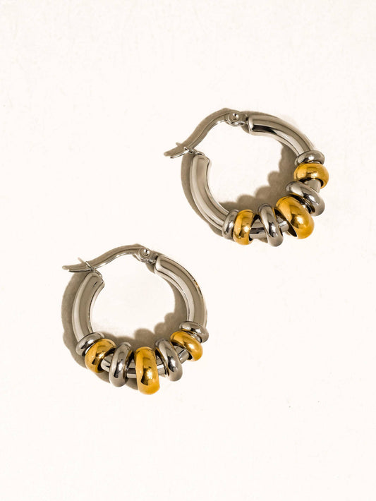 Novine 18K Gold Non-Tarnish Two Tone Hoop Earring: Multi-Colored