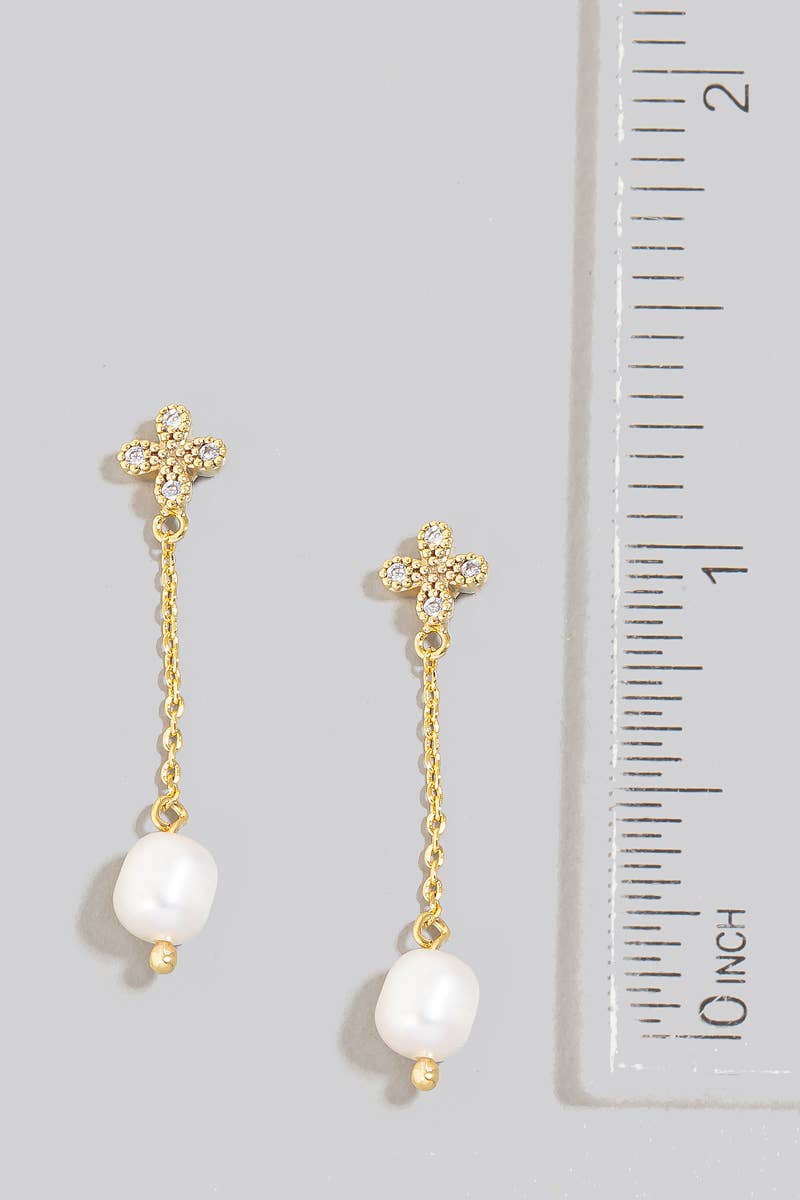 Pearl Bead Charm Chain Dangle Cross Stud Earrings