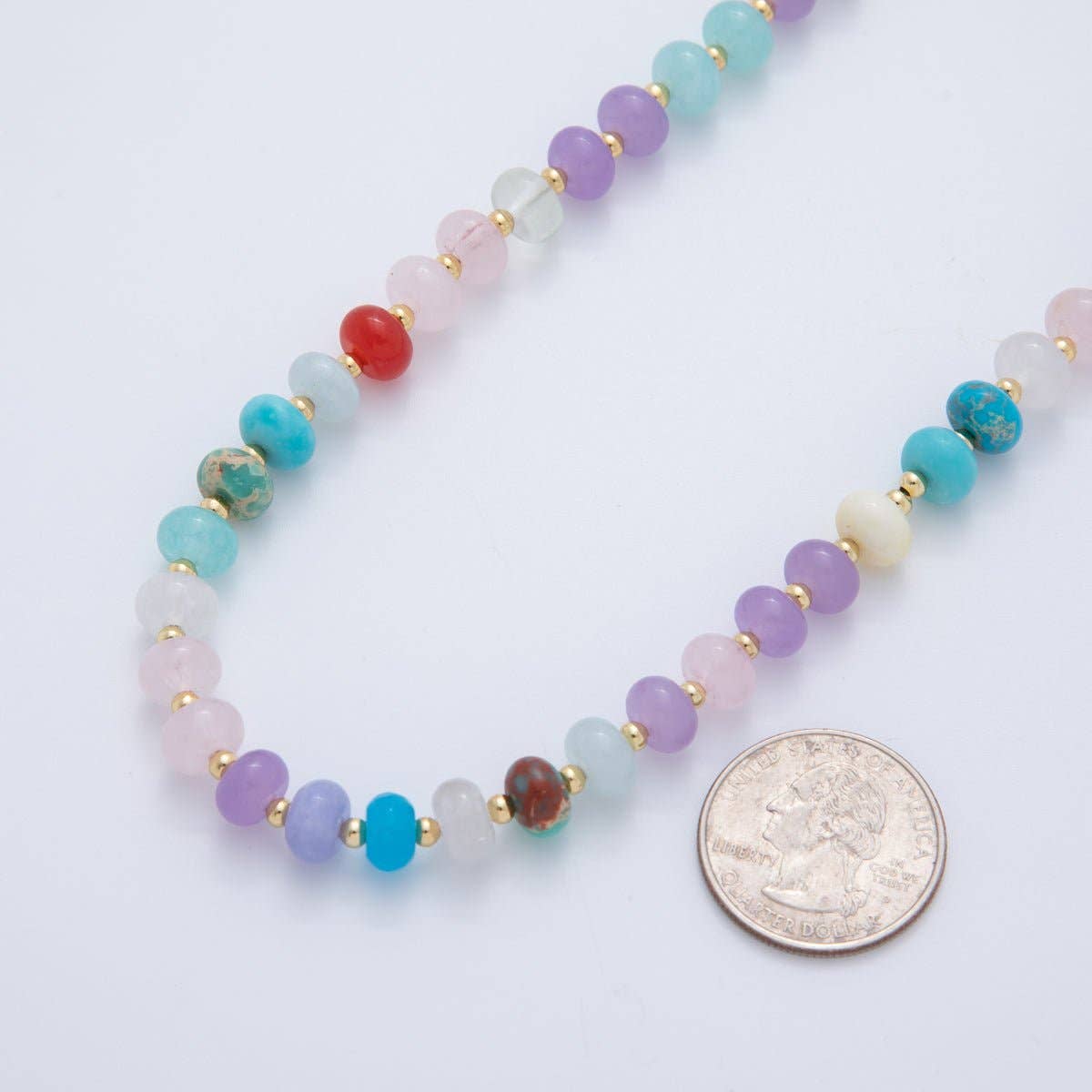 18K Gold Filled Natural Gemstone Rondelle Bead 17.6 Inch Gemstone Chain Necklace
