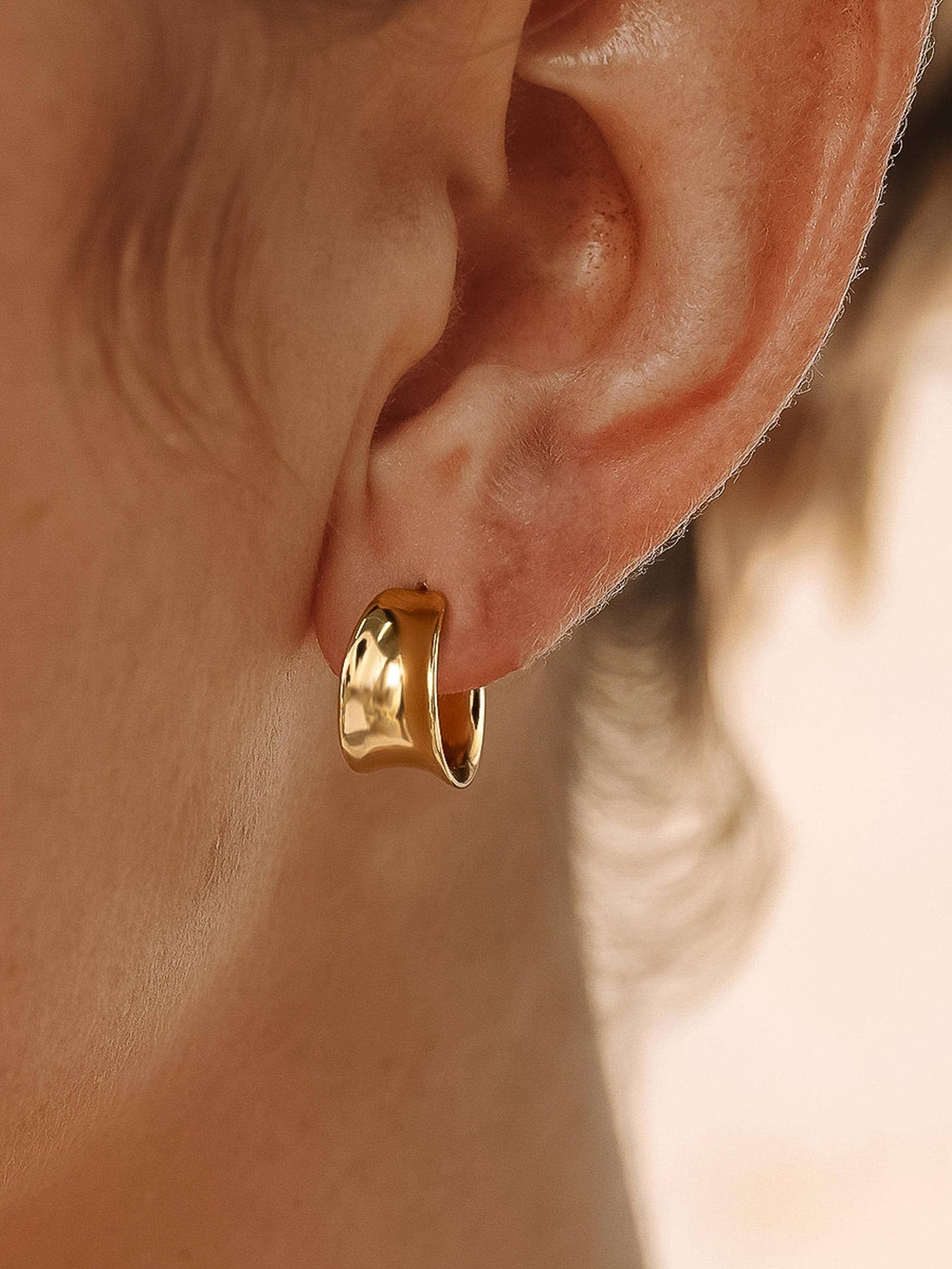 Yvaine 18K Gold Non-Tarnish Wide Dome Hoop Earrings: Yellow Gold