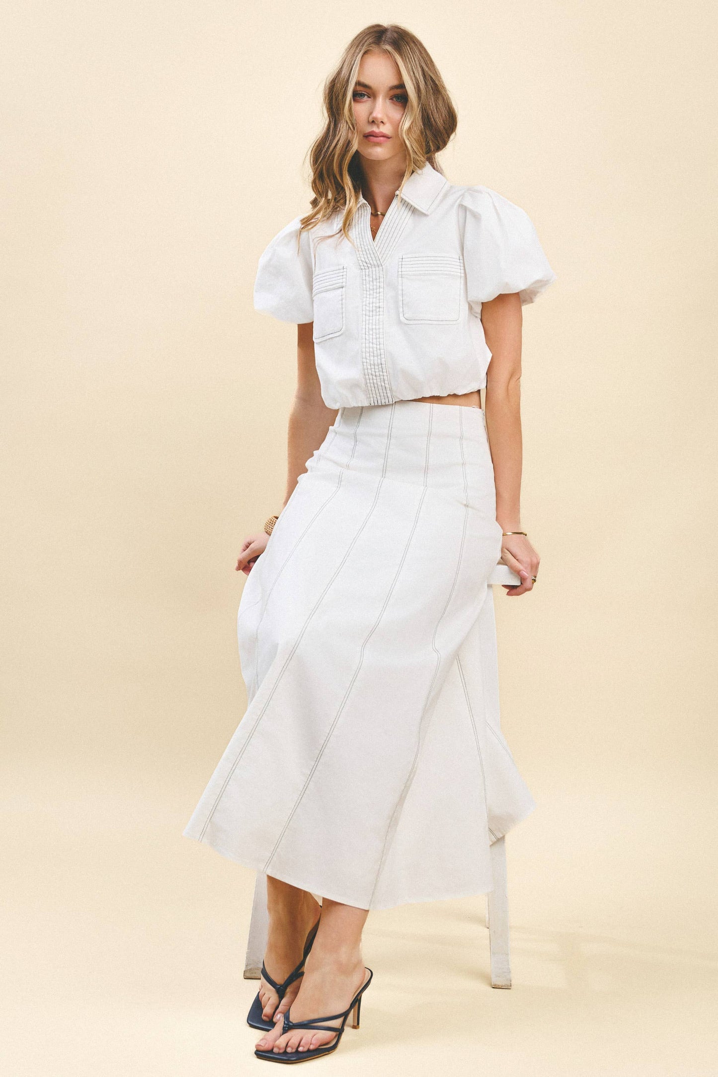 Contrast Topstitching Detail Maxi Skirt