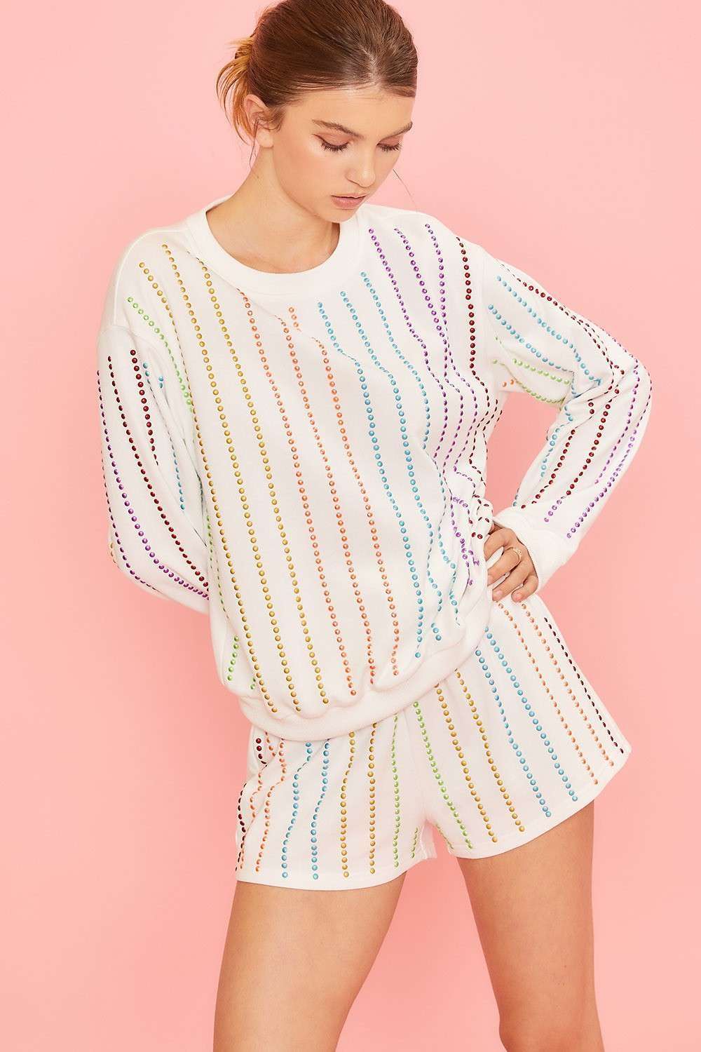 Colored Stud Trim Sweater Top