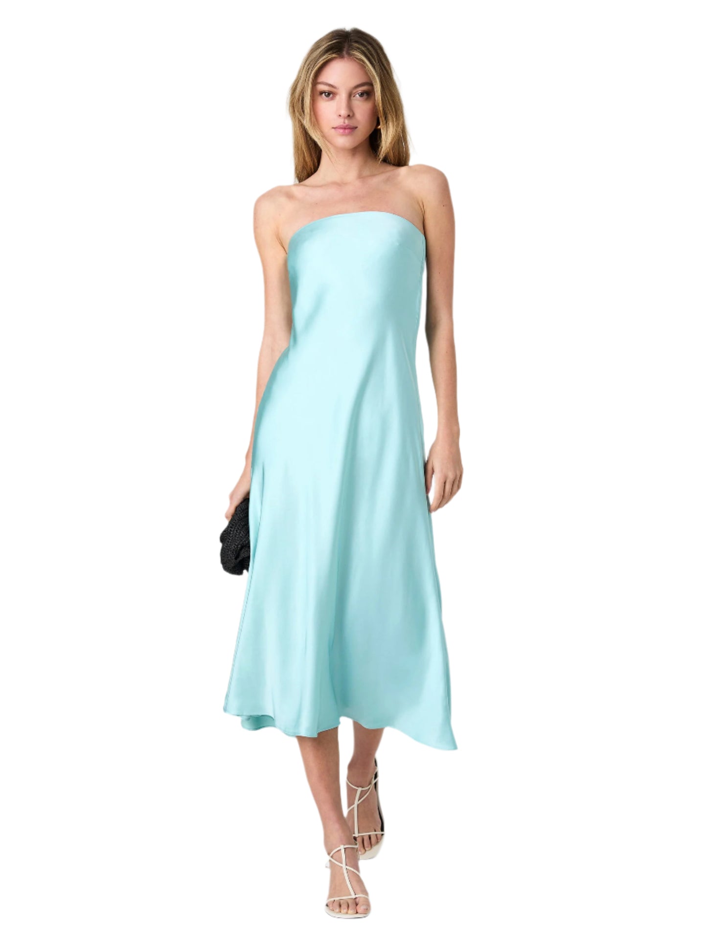 Strapless Turquoise Satin Midi Dress