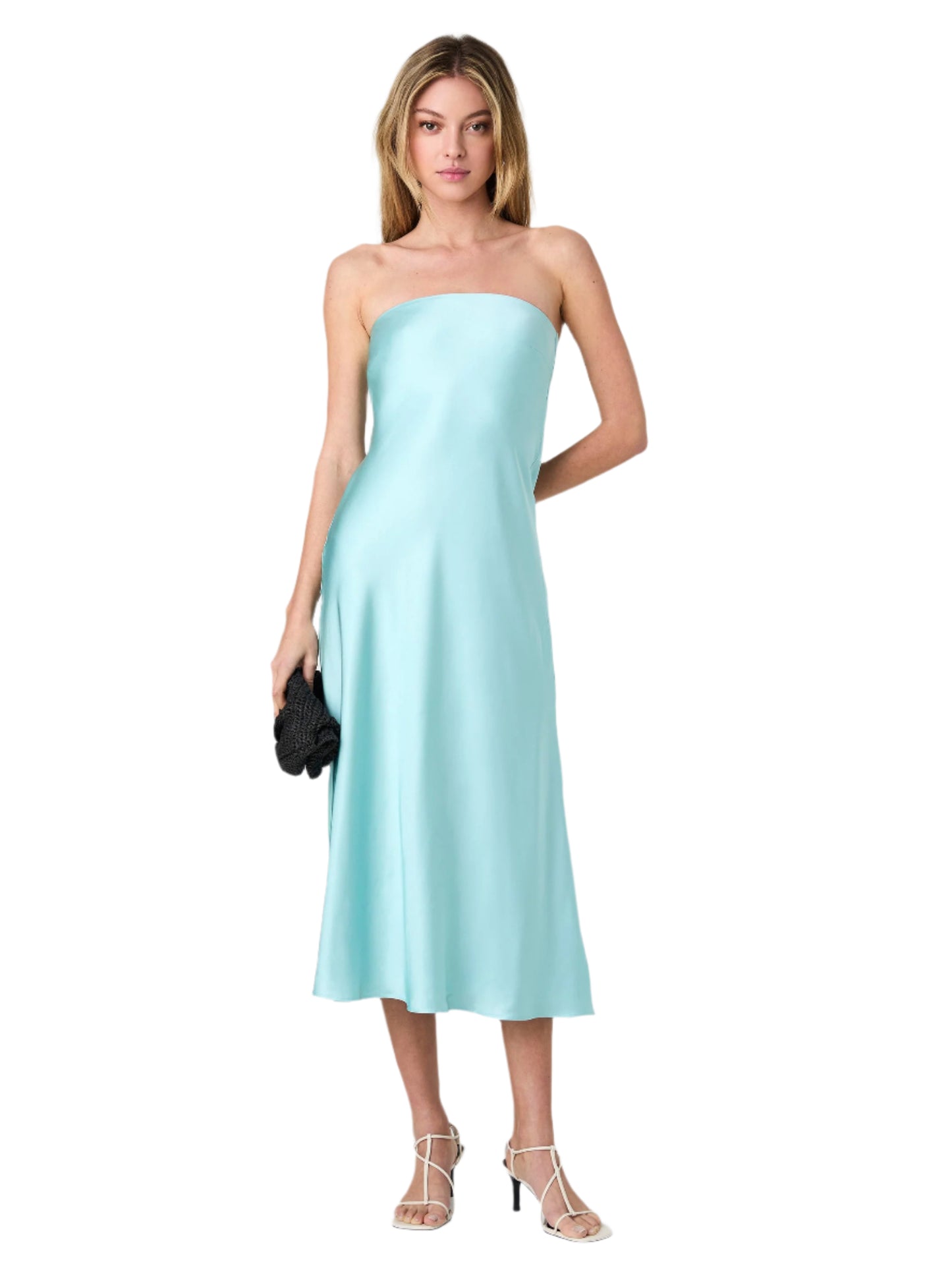 Strapless Turquoise Satin Midi Dress