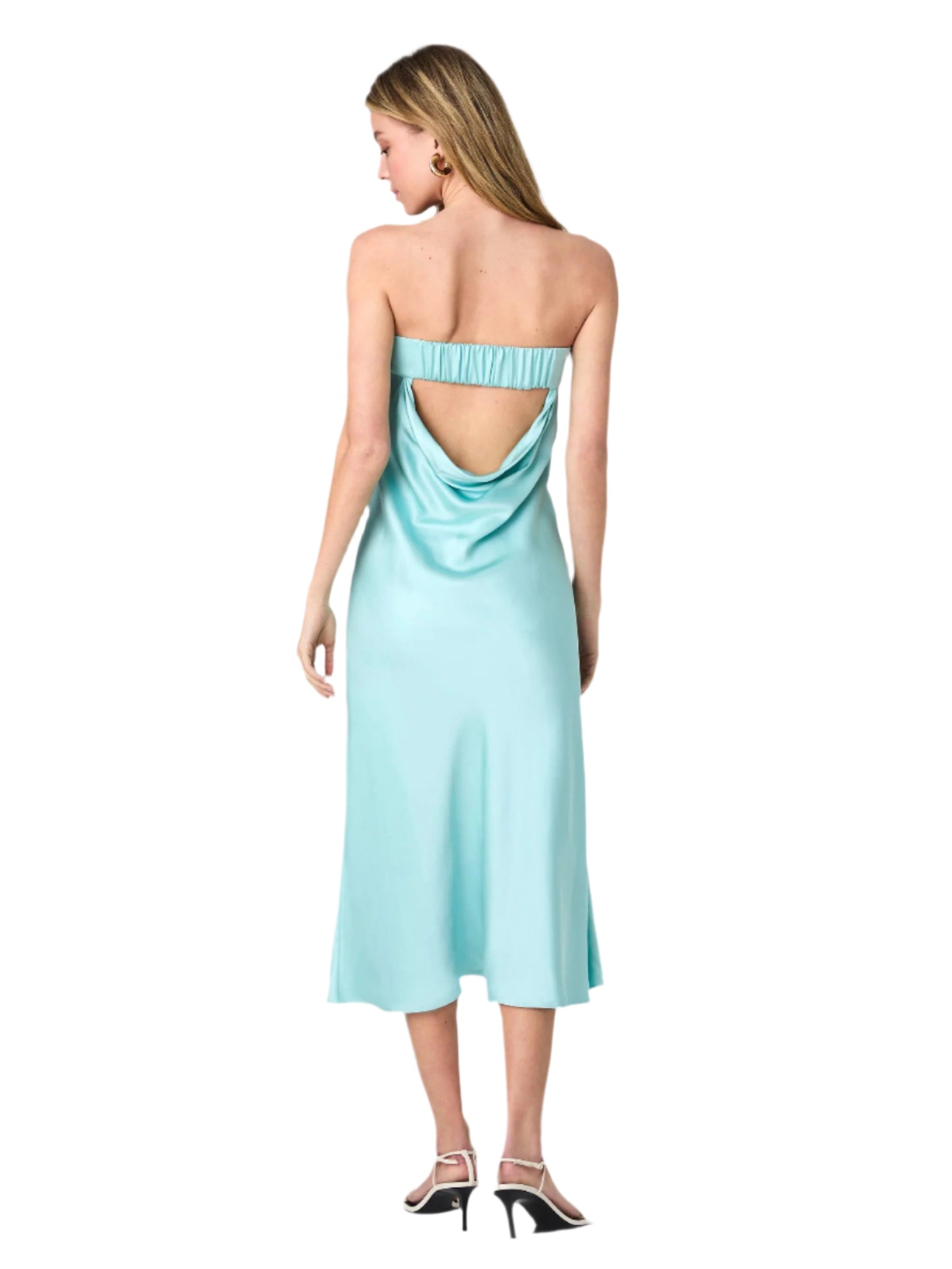 Strapless Turquoise Satin Midi Dress