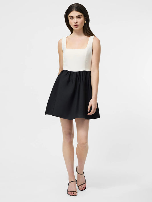 Cream Black Color Block Mini Dress