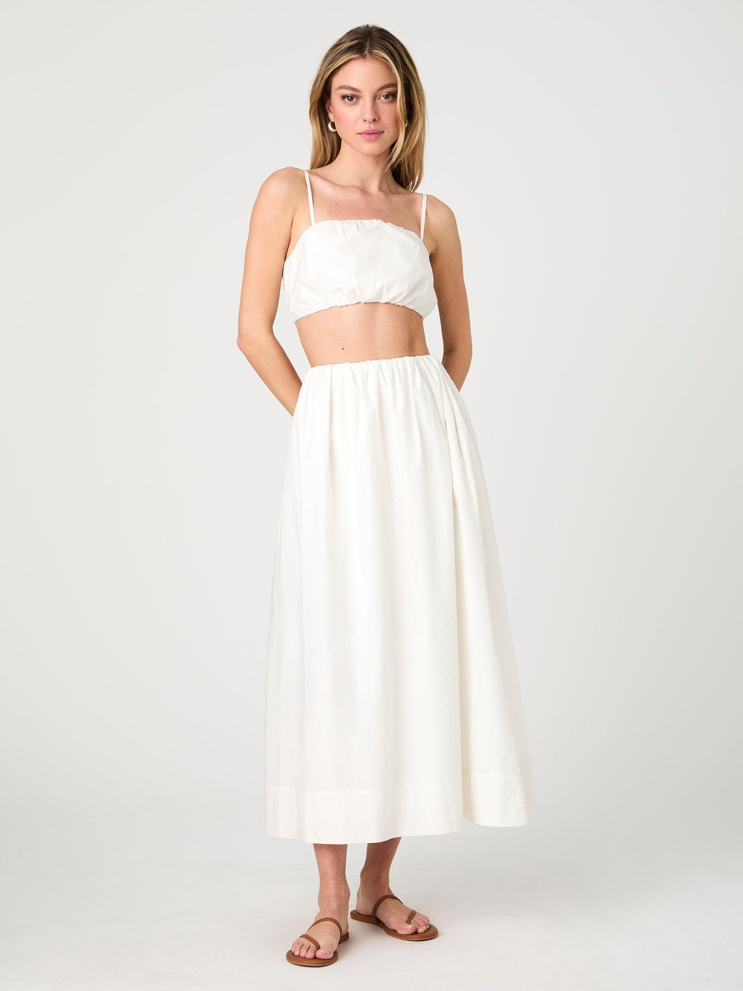 White Ruched Midi Skirt