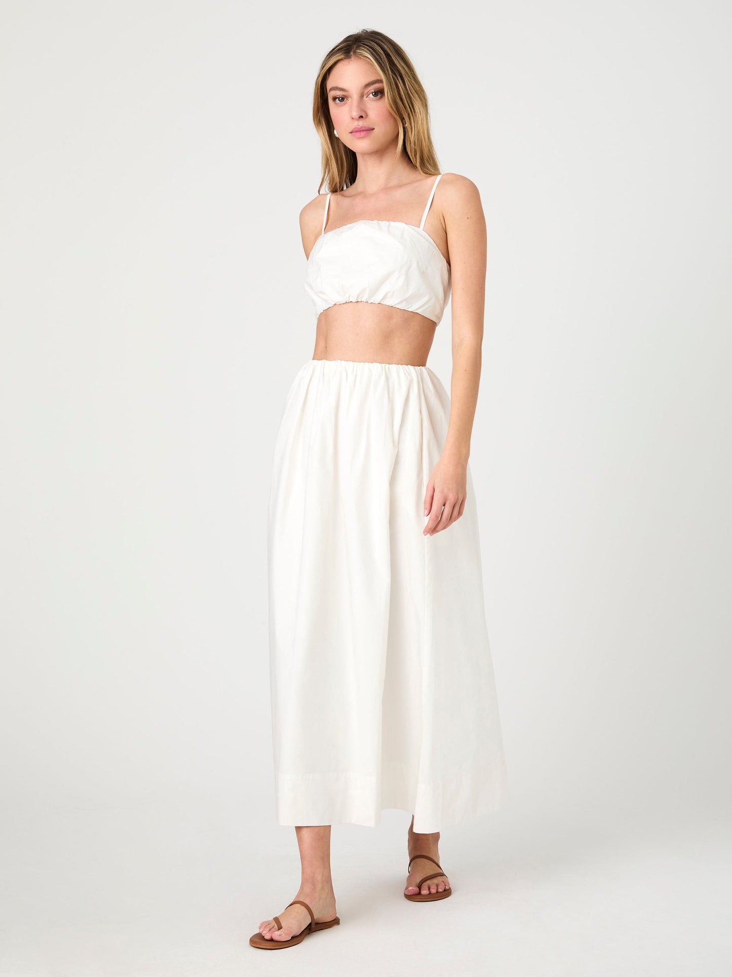 White Ruched Midi Skirt
