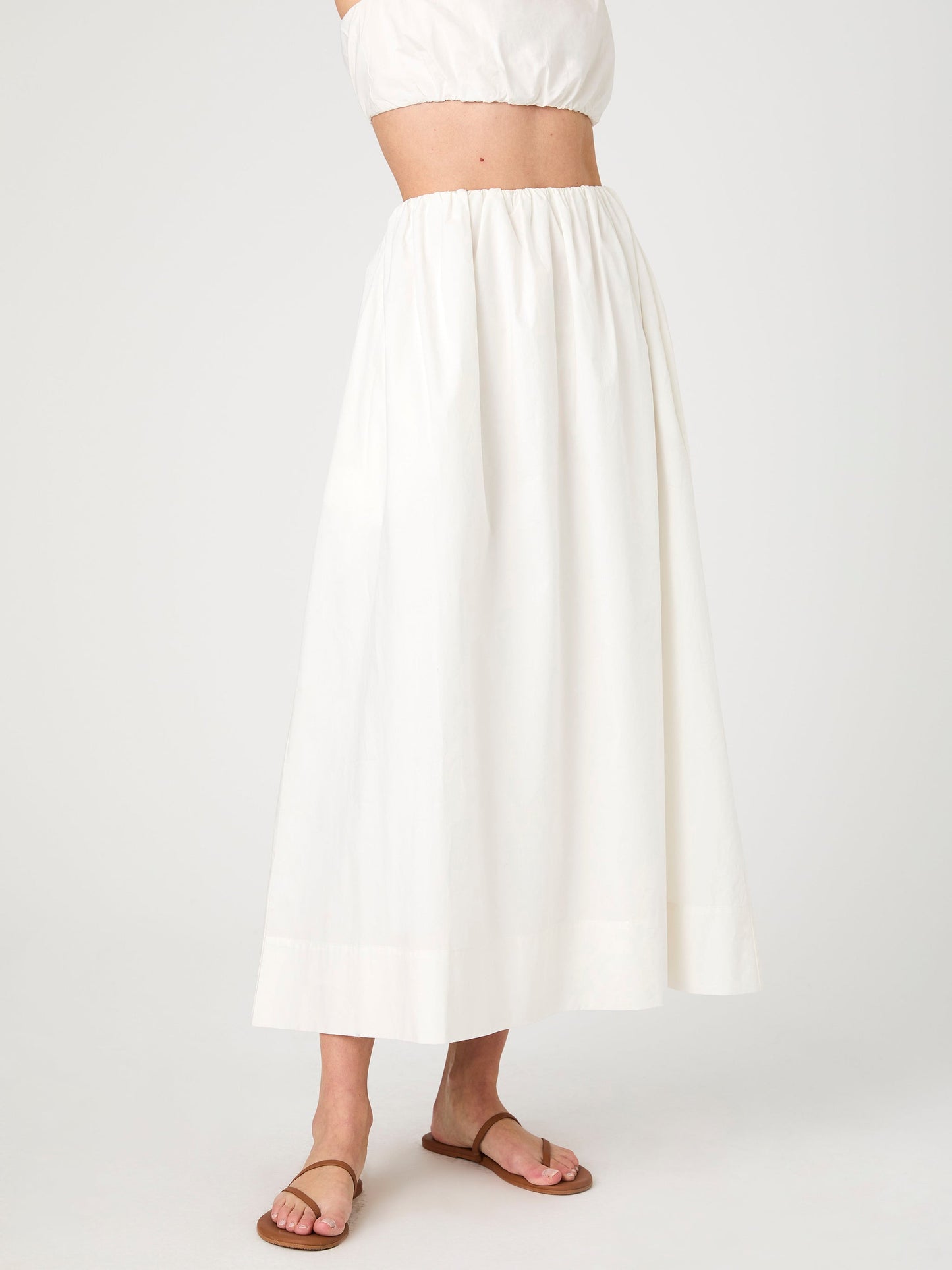 White Ruched Midi Skirt