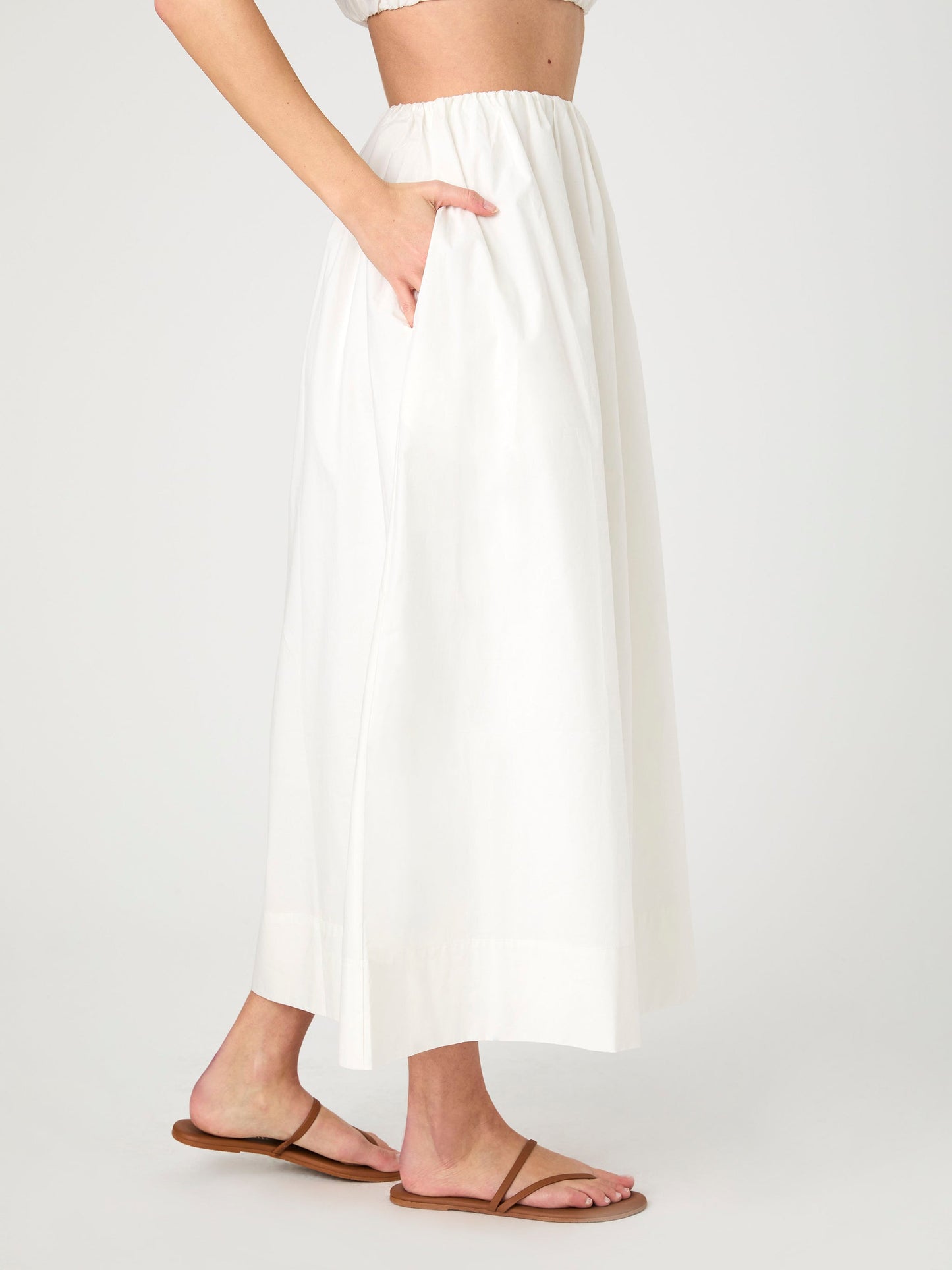 White Ruched Midi Skirt