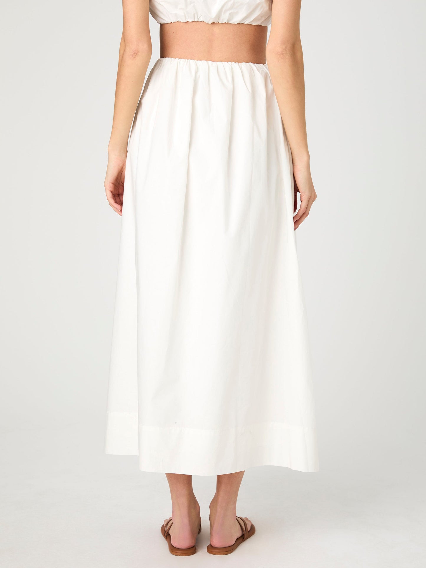 White Ruched Midi Skirt