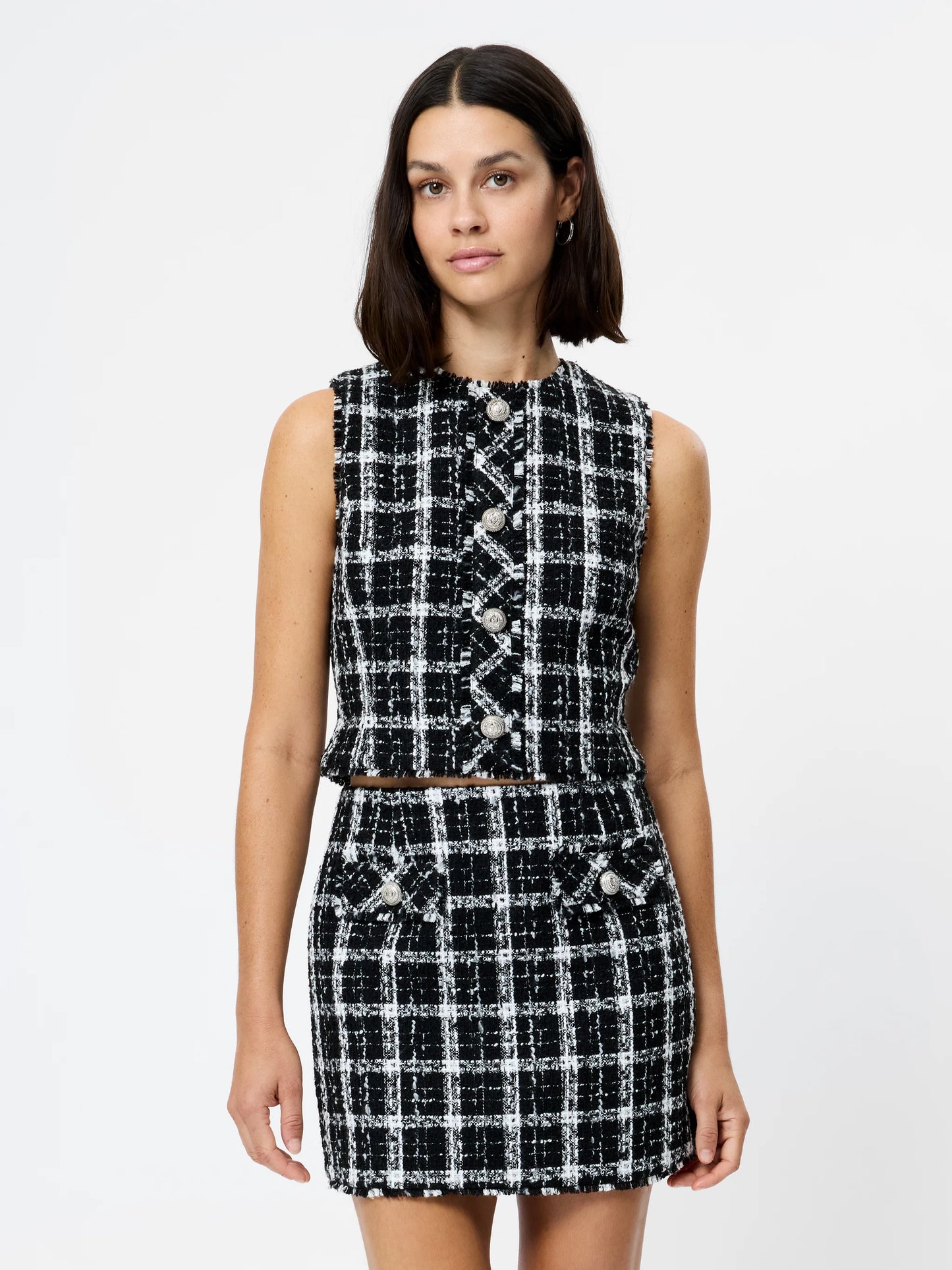 Windowpane Tweed Top