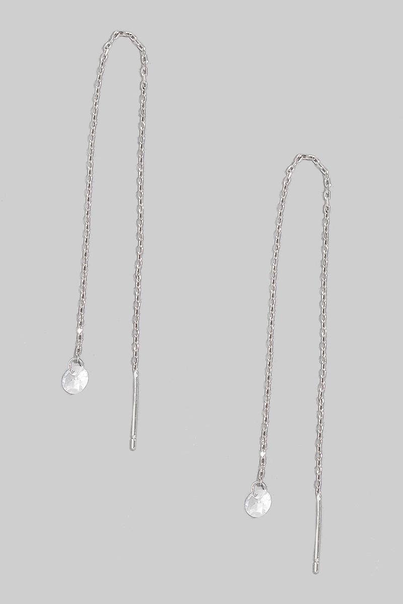 Rhinestone Gem Threader Chain Earrings