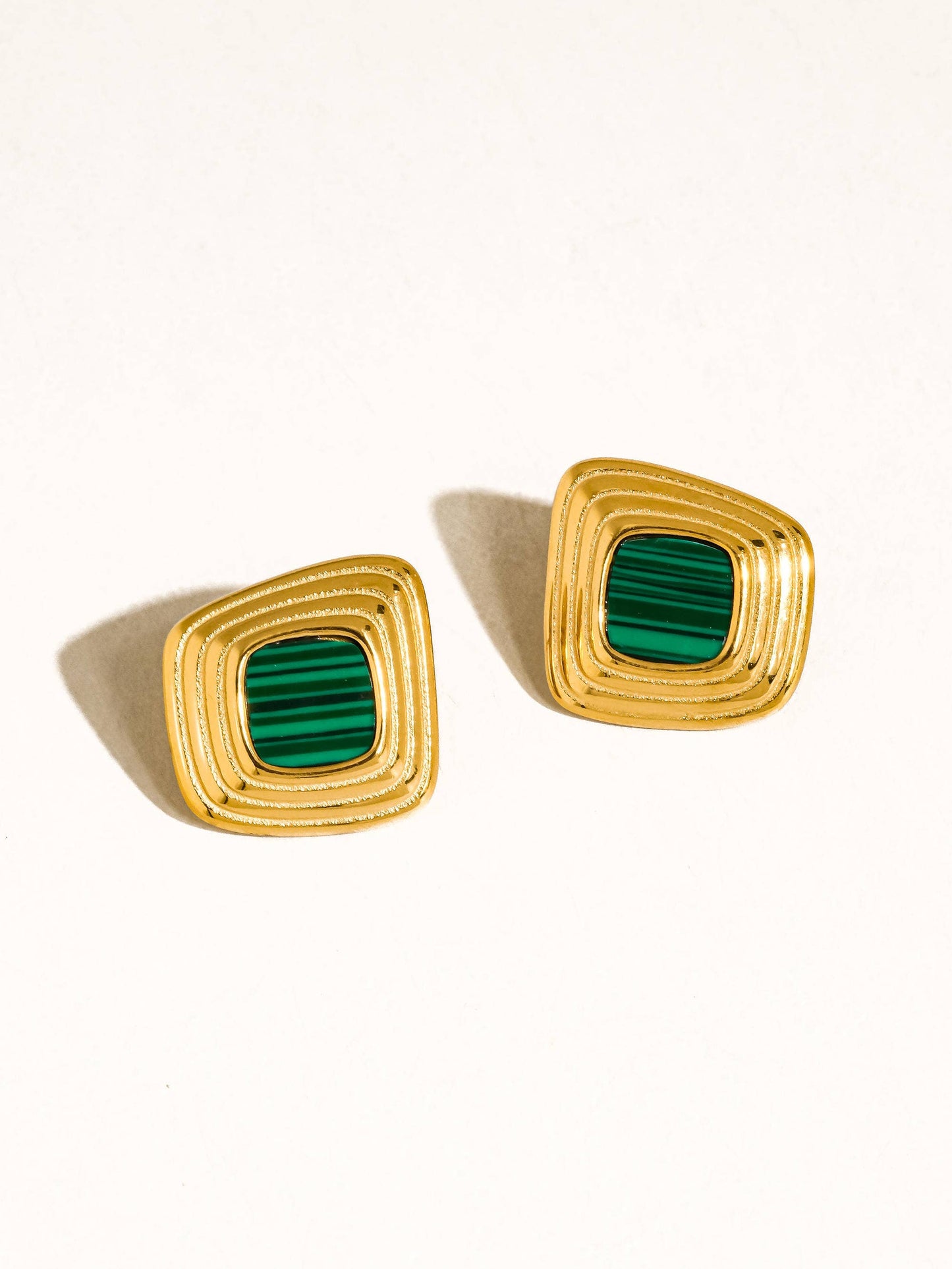 Solenne 18K Gold Non-Tarnish Enamel Square Earrings: White