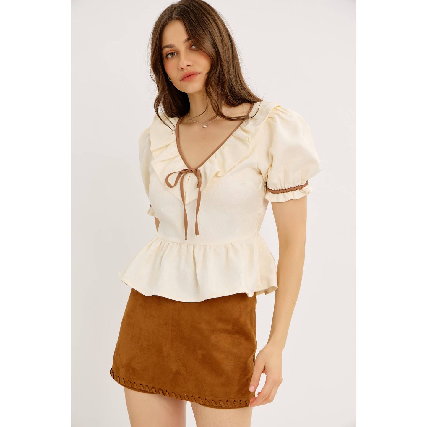 SLEEK FAUX SUEDE MINI SKORT WITH WHIPSTITCH HEM