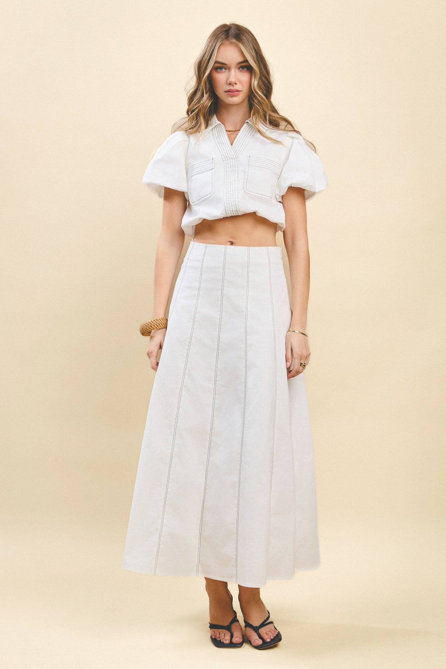 Contrast Topstitching Detail Maxi Skirt