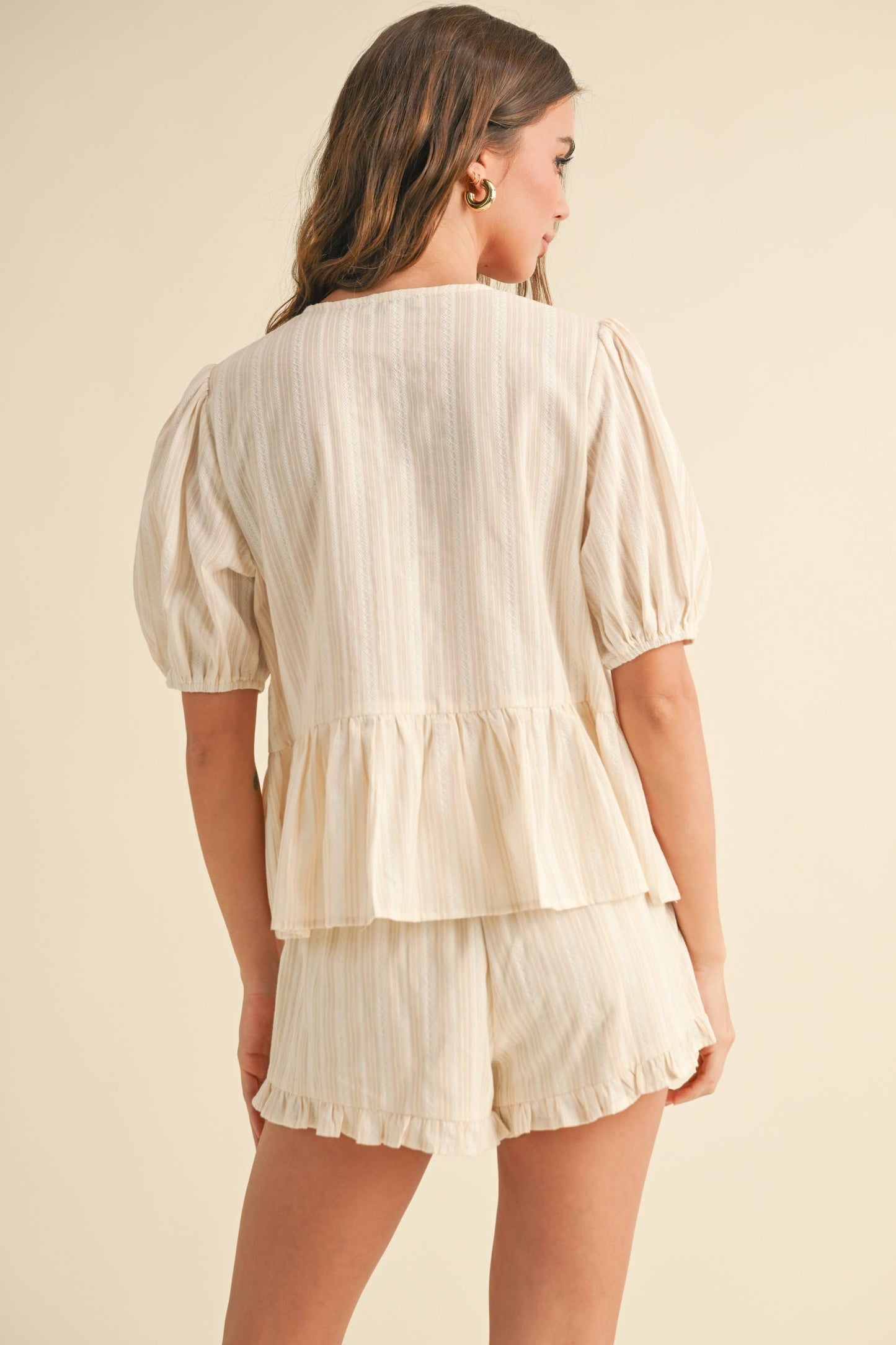 STRIPED PATTERN RUFFLED BLOUSE