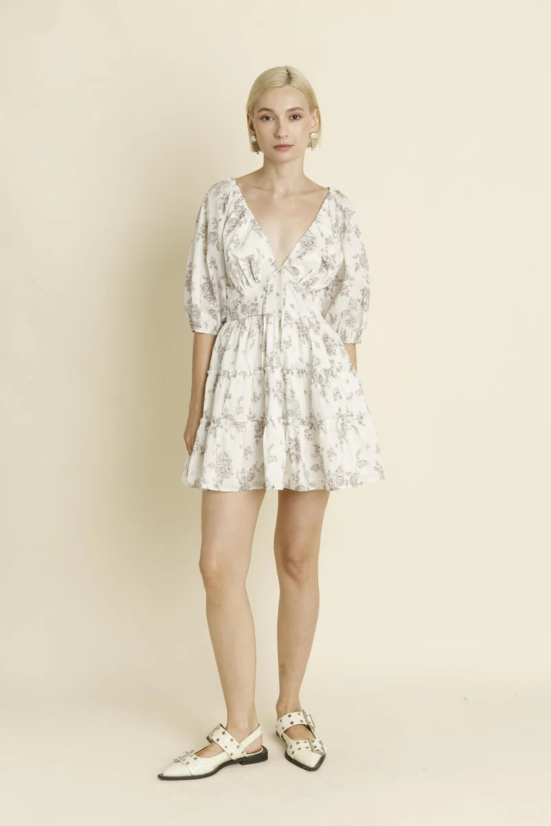 Ruched Floral Mini Dress