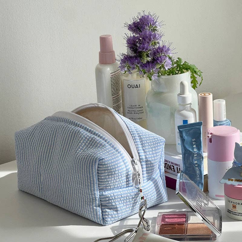 Yellow Striped Cosmetic Bag