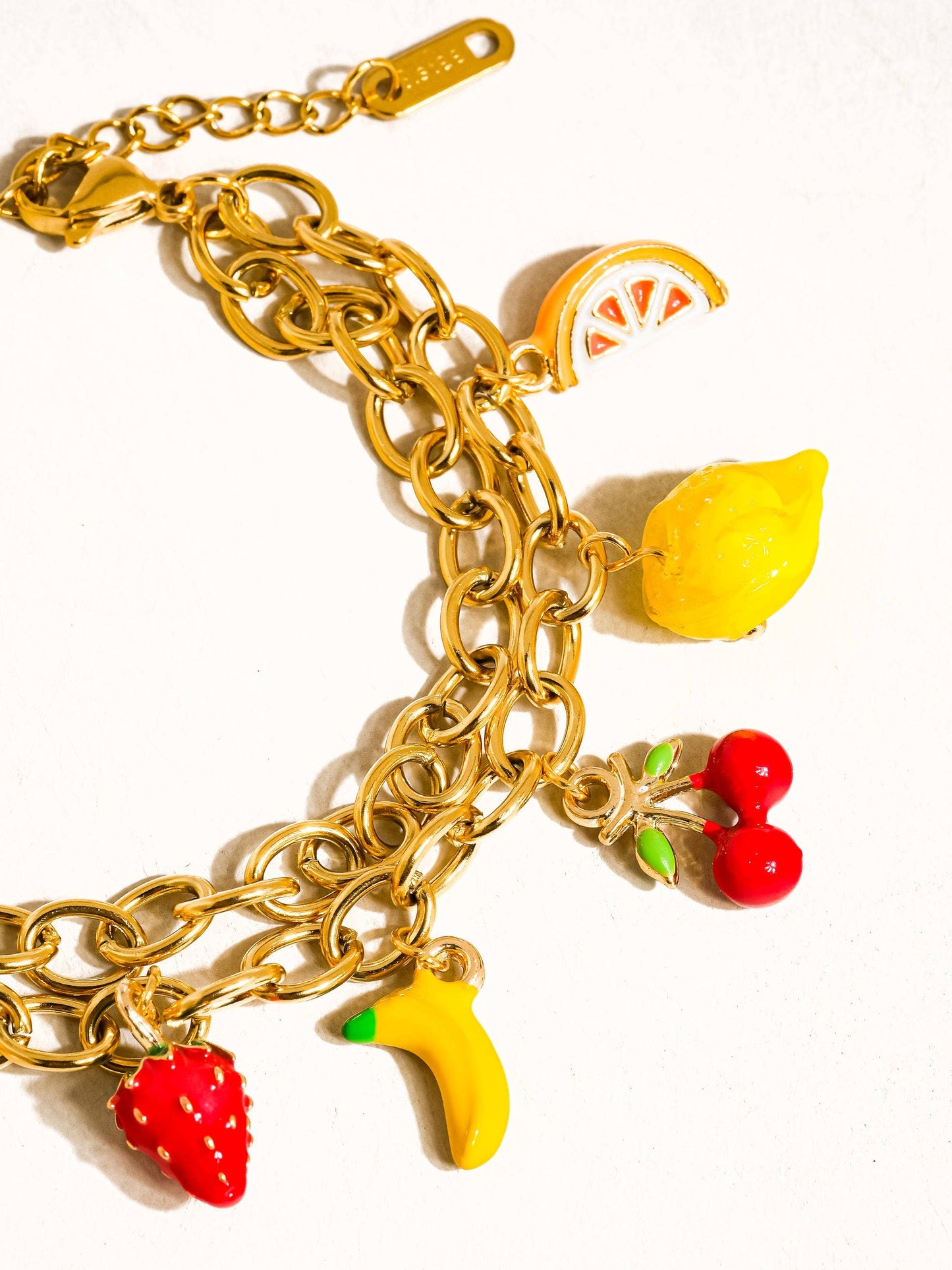 Fruity 18K Gold Non-Tarnish Fruit Charm Bracelet: Multi-Colored