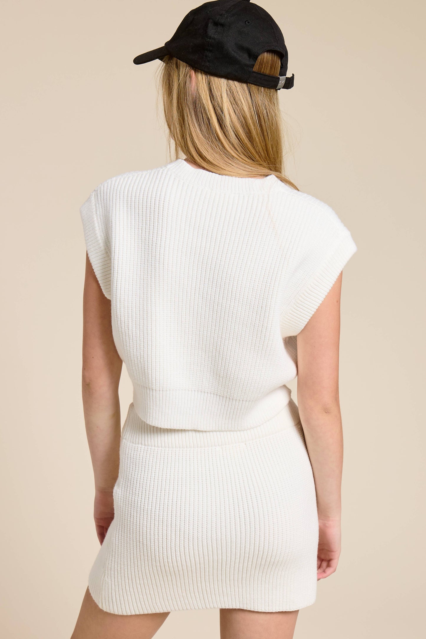 Ribbed Knit Mini Skirt Ivory