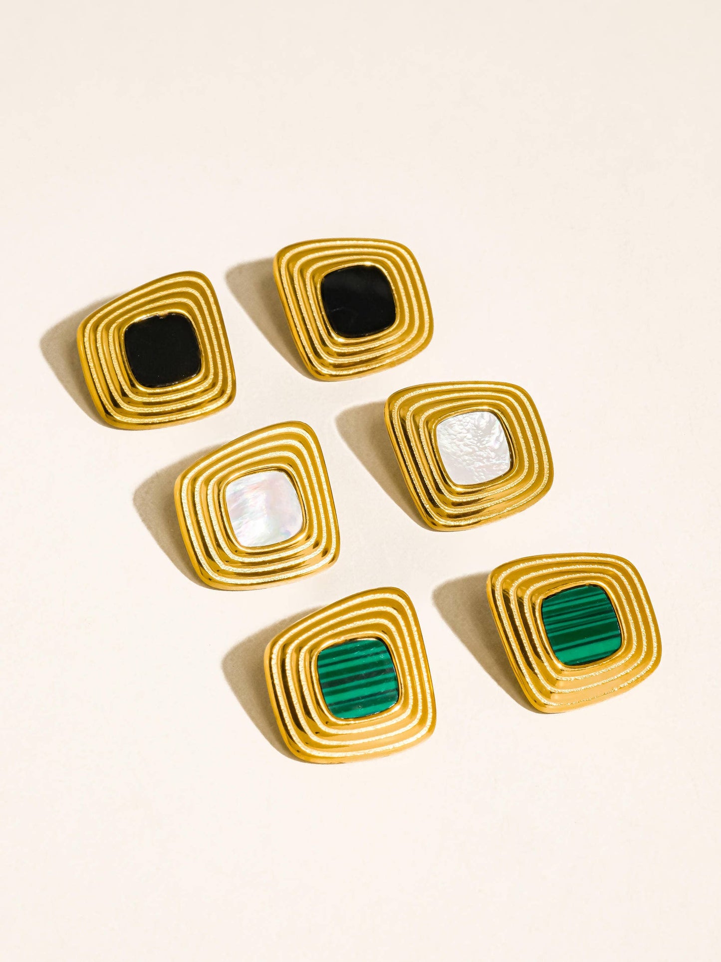 Solenne 18K Gold Non-Tarnish Enamel Square Earrings: White