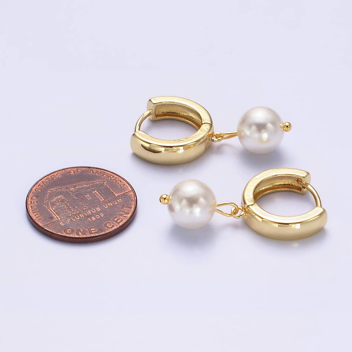 14K Gold Filled Shell Pearl Drop Lever Back Huggie Earrings