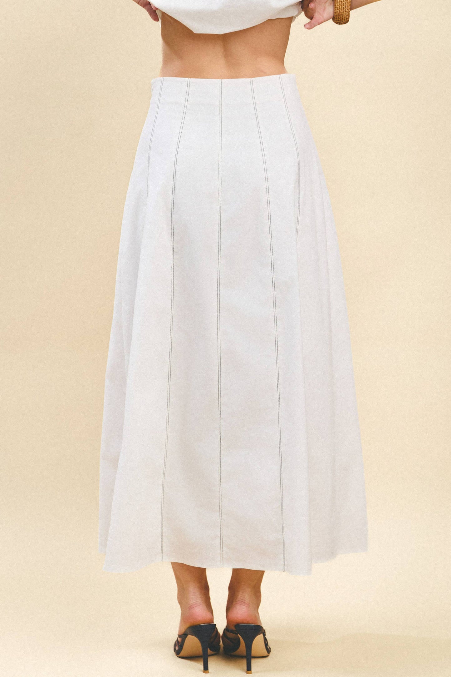 Contrast Topstitching Detail Maxi Skirt